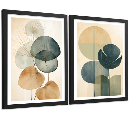 Set de 2 laminas Flor botanico Verde Geometrico. Arte de Pared Botánico Boho Minimalista Posters florales para Dormitorio Sala de Estar Cocina