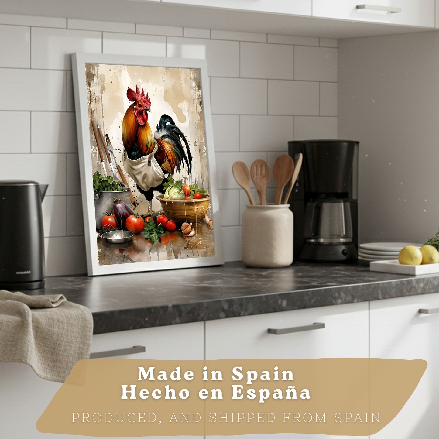 Set de 2 Láminas Animales Chef Cuadros Cocina Gallo y Cerdo Cocinero Estilo Ilustración Póster Decoración Pared Comedor