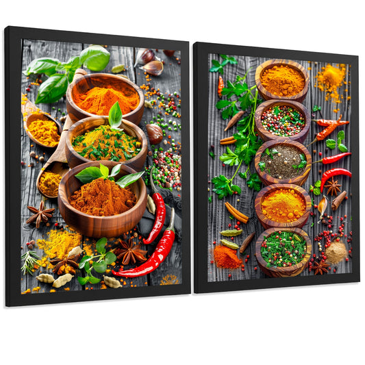 Set de 2 Láminas Cocina Gastronómica Cuadros Pared Especias rusticas Colores Cálidos Póster Decoración Comedor