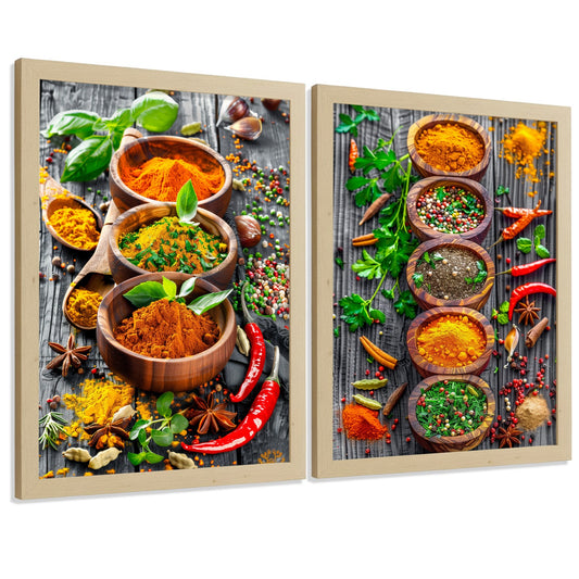 Set de 2 Láminas Cocina Gastronómica Cuadros Pared Especias rusticas Colores Cálidos Póster Decoración Comedor
