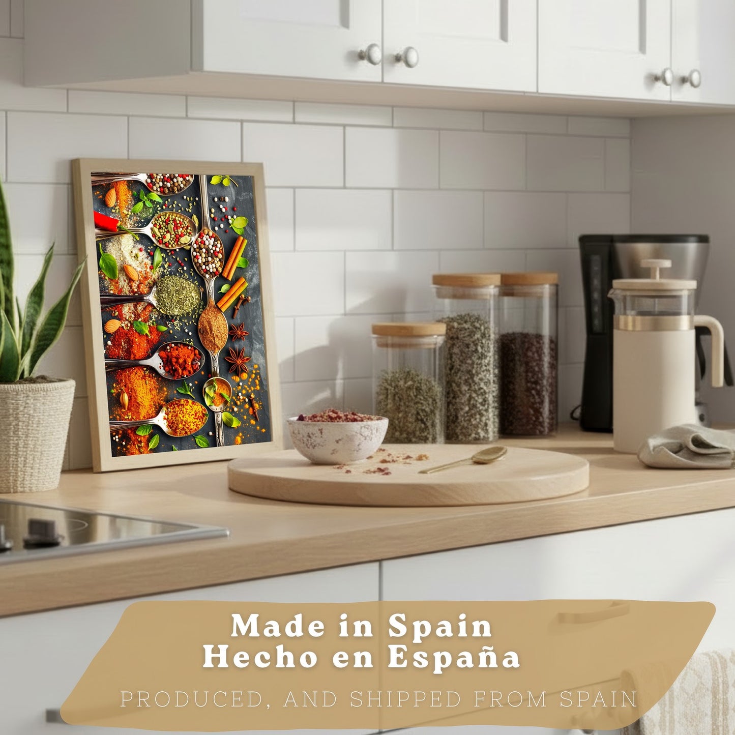 Set de 2 Láminas Cocina Gastronómica Cuadros Pared Hierbas y Especias en Cucharas Póster Decoración Comedor