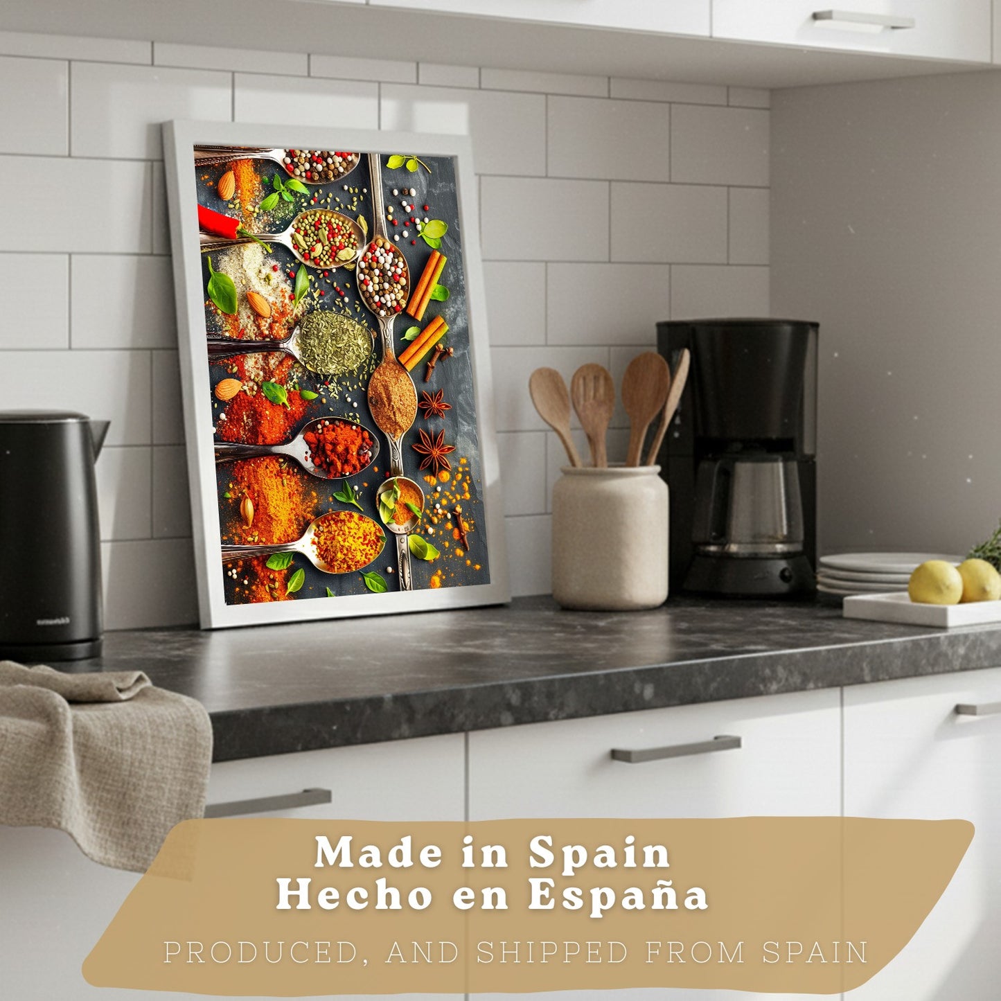 Set de 2 Láminas Cocina Gastronómica Cuadros Pared Hierbas y Especias en Cucharas Póster Decoración Comedor