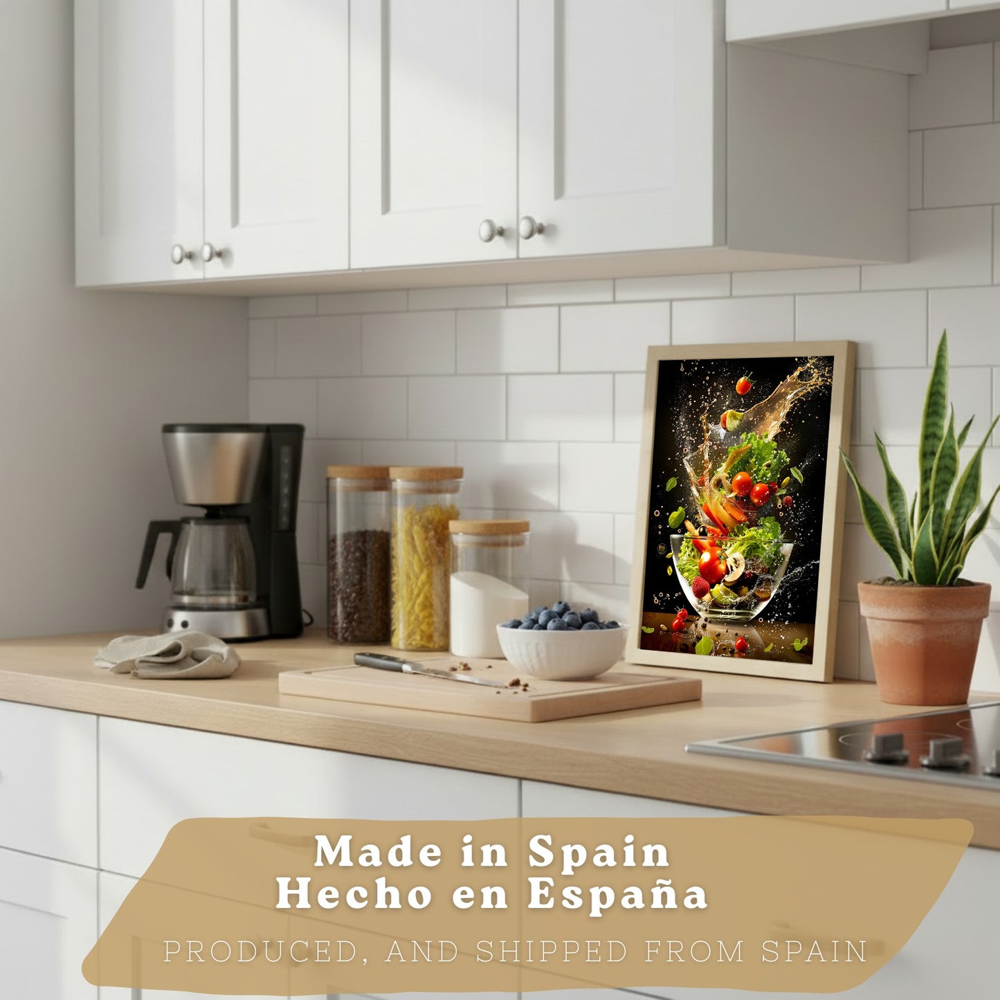 Set de 3 Láminas Cocina Fondo Negro Cuadros Pared Postre Ensalada y Frutas Estilo Splash Dinámico Póster Decoración Comedor