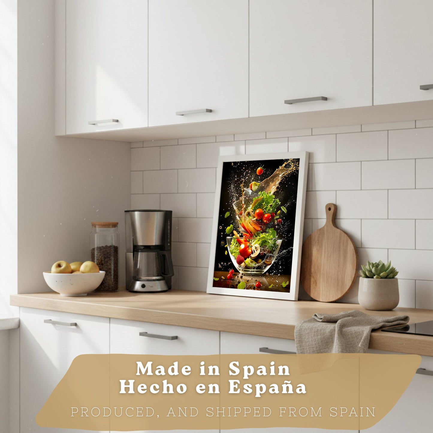 Set de 3 Láminas Cocina Fondo Negro Cuadros Pared Postre Ensalada y Frutas Estilo Splash Dinámico Póster Decoración Comedor