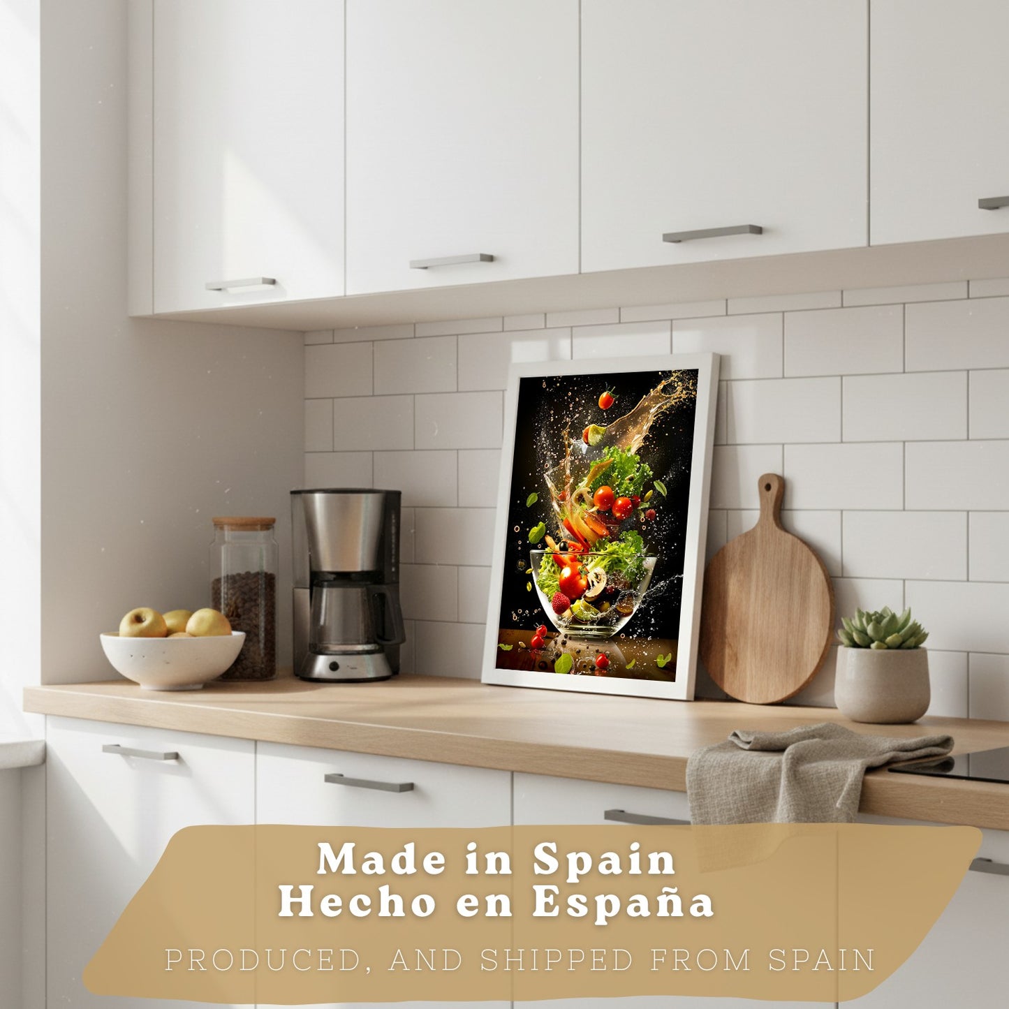 Set de 3 Láminas Cocina Fondo Negro Cuadros Pared Postre Ensalada y Frutas Estilo Splash Dinámico Póster Decoración Comedor