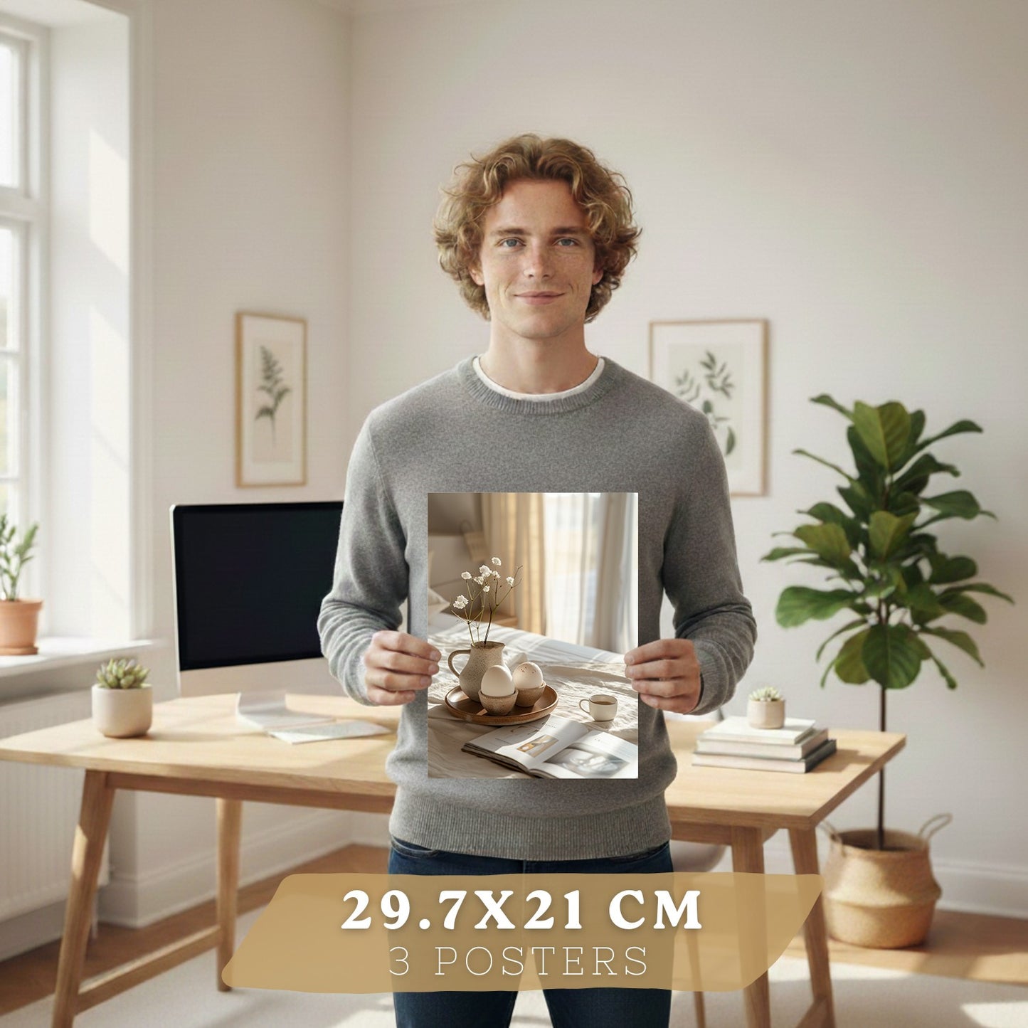 Set de 3 Láminas Café y Desayuno Acogedor Cuadros Cocina Croissant Miel y Té Estilo Nórdico Póster Decoración Pared