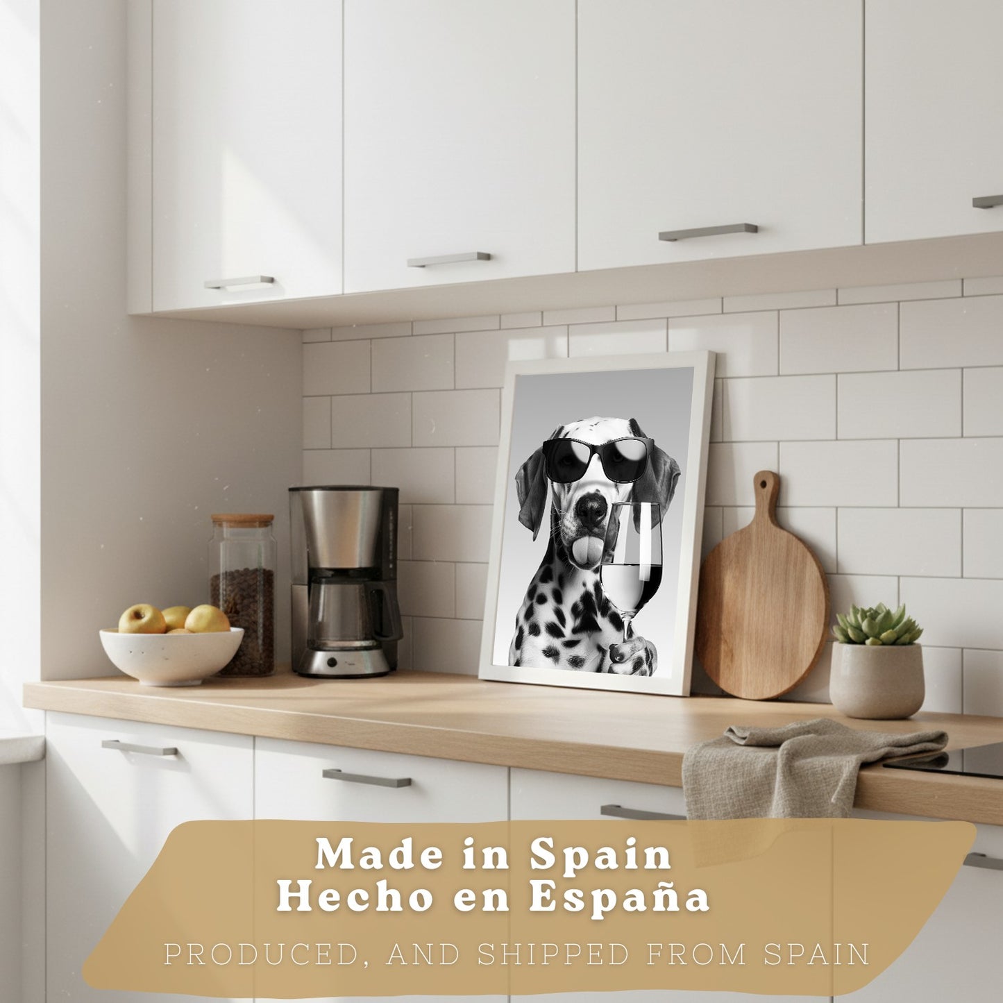 Set de 3 Láminas Animales Divertidos Blanco y Negro Cuadros Cocina Gato Dálmata y Panda Chef Póster Decoración Pared