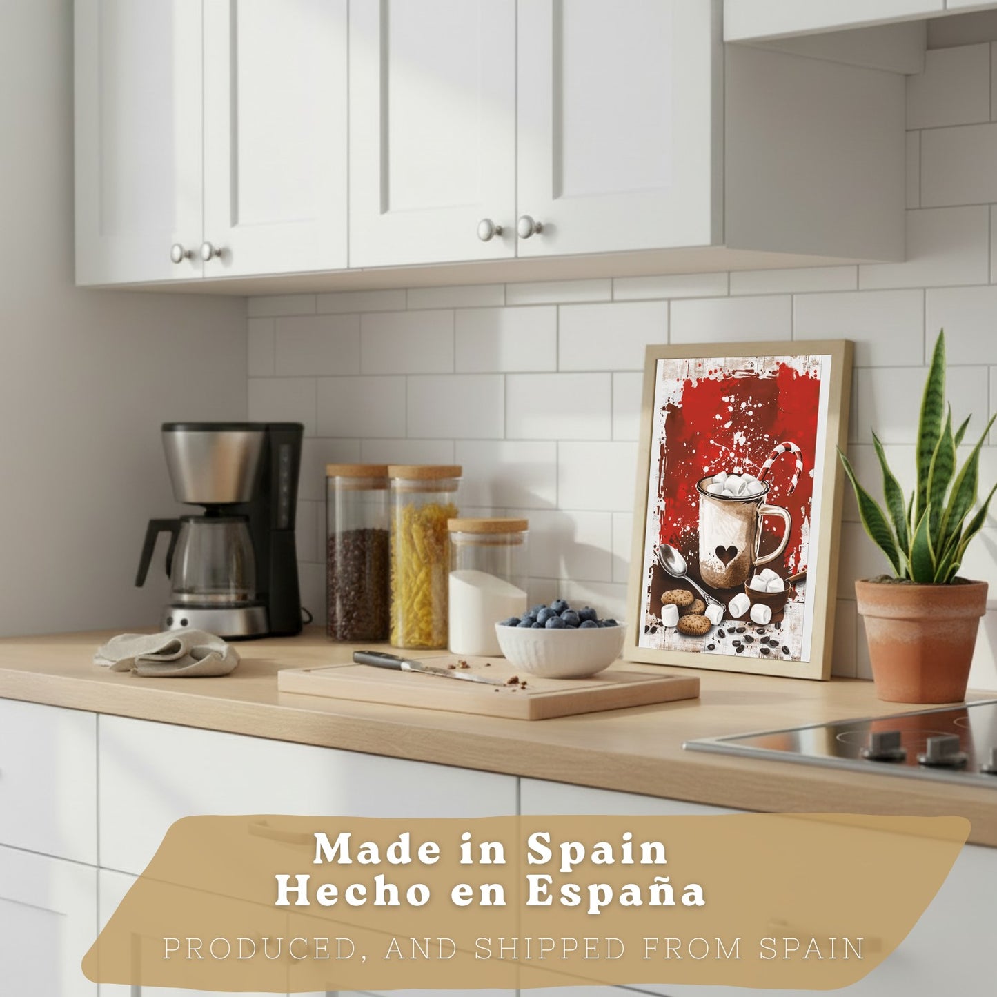 Set de 3 Láminas Chocolate y Café Pop Art Cuadros Cocina Tazas Marshmallows Tonos Rojos Póster Decoración Pared Comedor