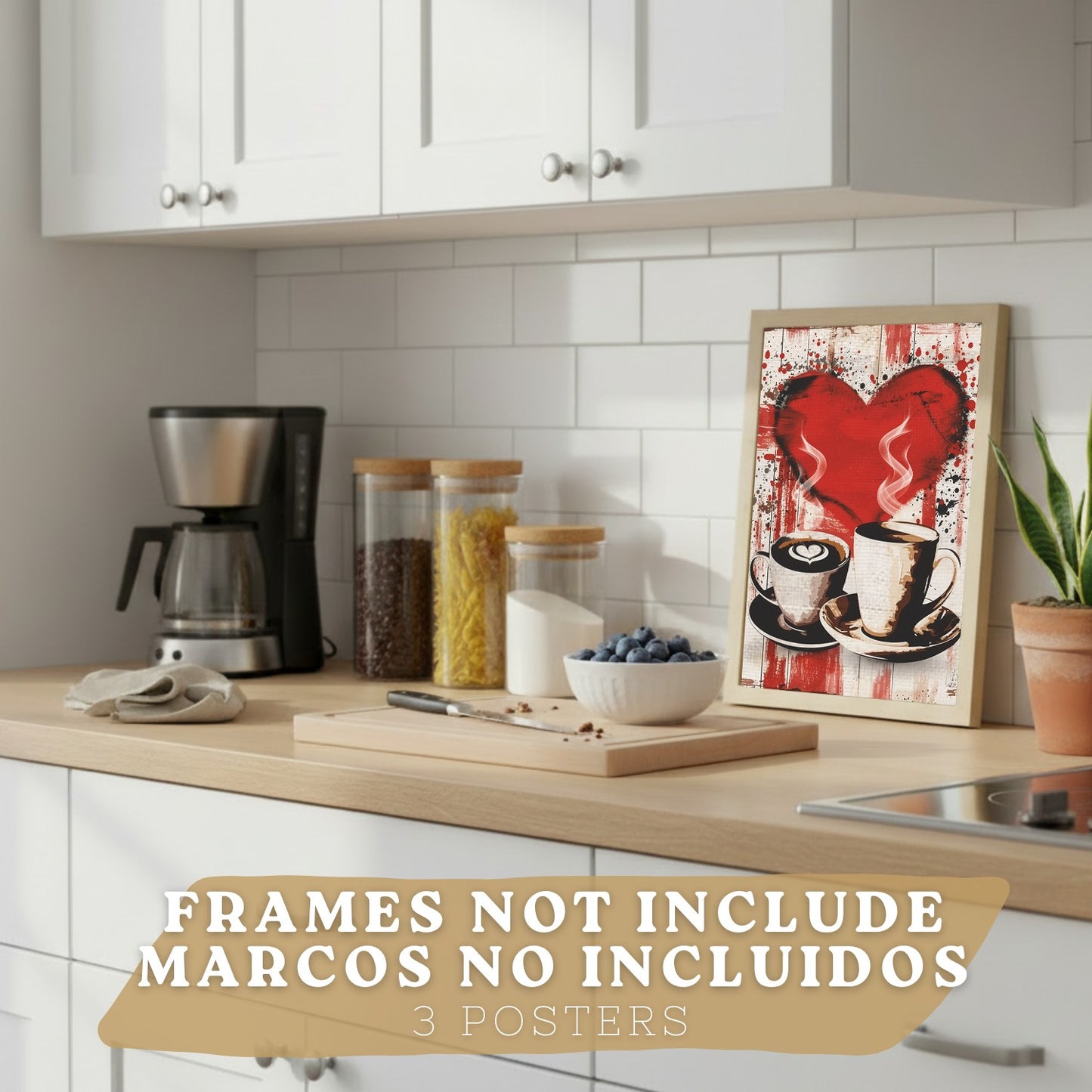 Set de 3 Láminas Chocolate y Café Pop Art Cuadros Cocina Tazas Marshmallows Tonos Rojos Póster Decoración Pared Comedor