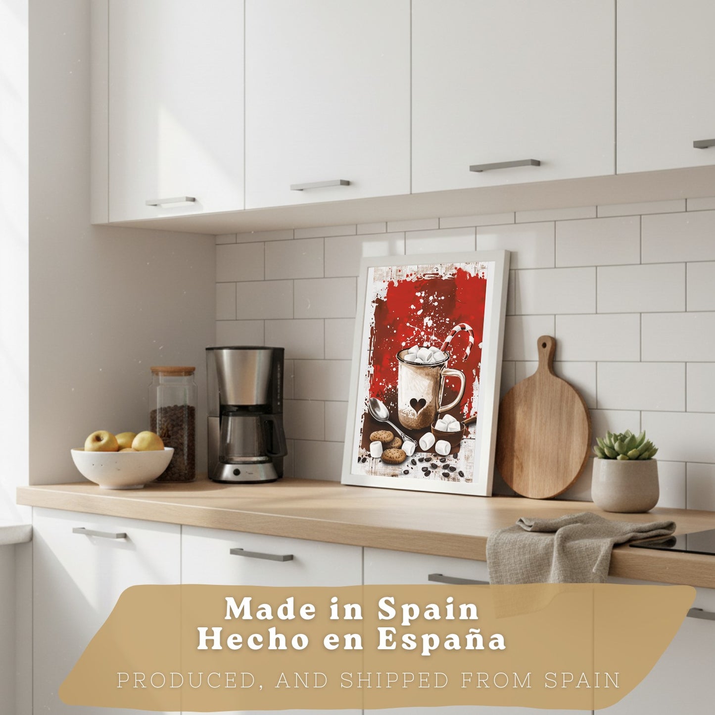 Set de 3 Láminas Chocolate y Café Pop Art Cuadros Cocina Tazas Marshmallows Tonos Rojos Póster Decoración Pared Comedor