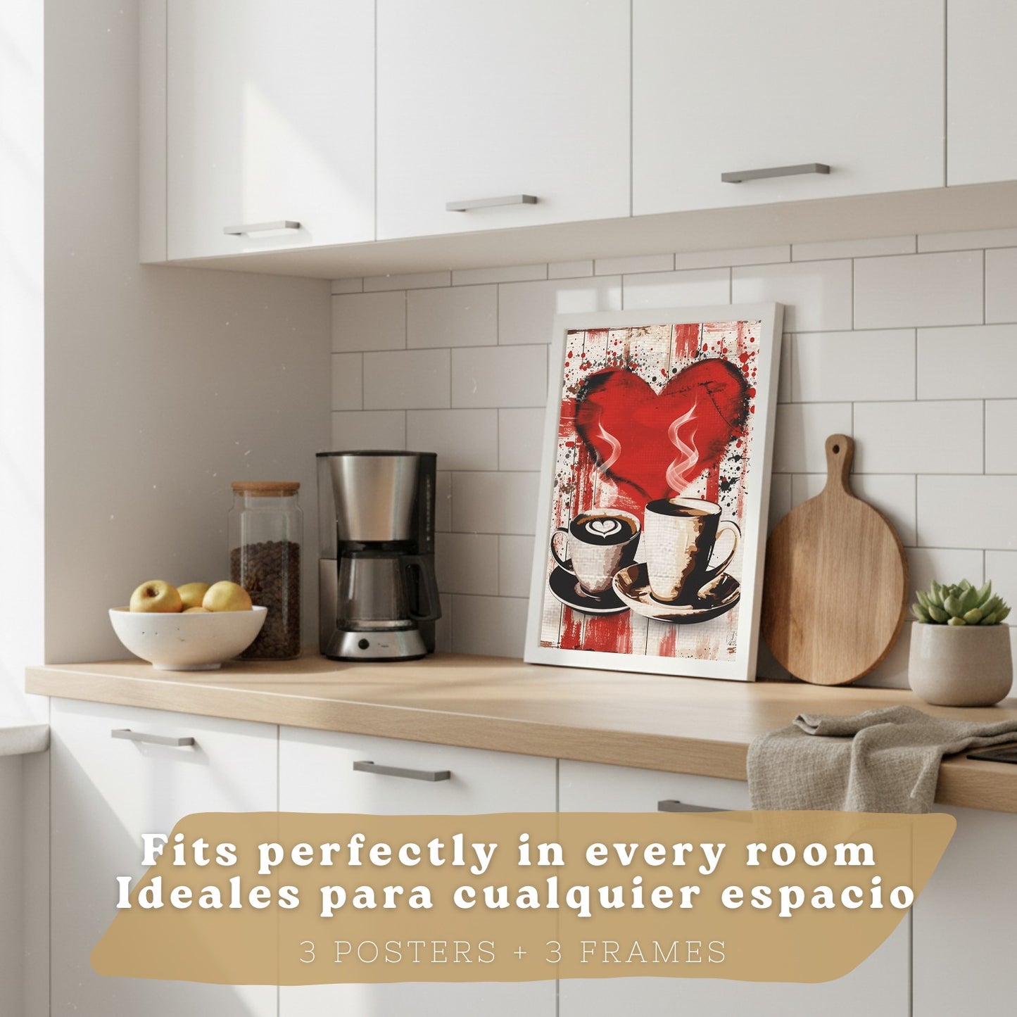 Set de 3 Láminas Chocolate y Café Pop Art Cuadros Cocina Tazas Marshmallows Tonos Rojos Póster Decoración Pared Comedor