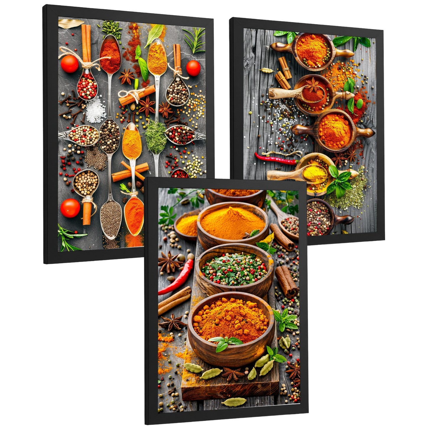Set de 3 Láminas Especias y Condimentos Cuadros Cocina Hierbas Aromáticas Estilo Gastronómico Póster Decoración Pared