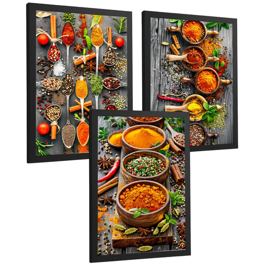 Set de 3 Láminas Especias y Condimentos Cuadros Cocina Hierbas Aromáticas Estilo Gastronómico Póster Decoración Pared