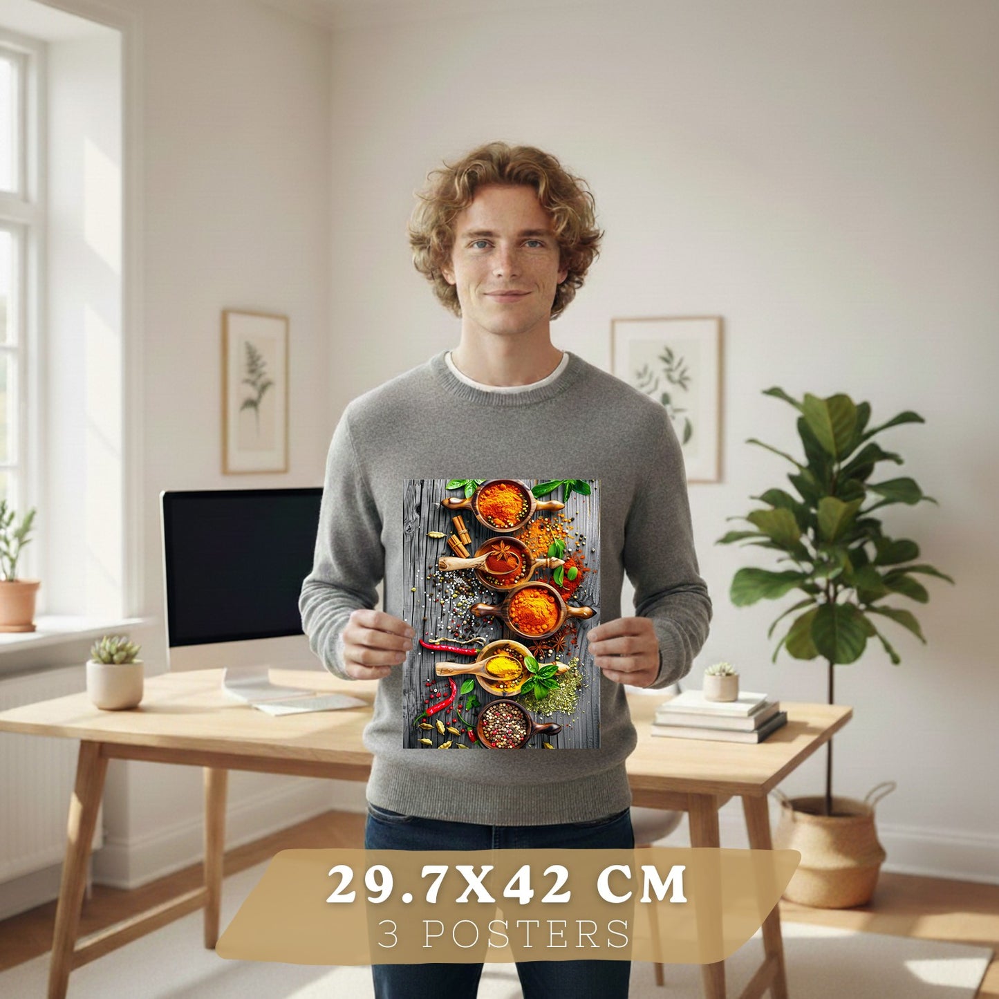 Set de 3 Láminas Especias y Condimentos Cuadros Cocina Hierbas Aromáticas Estilo Gastronómico Póster Decoración Pared