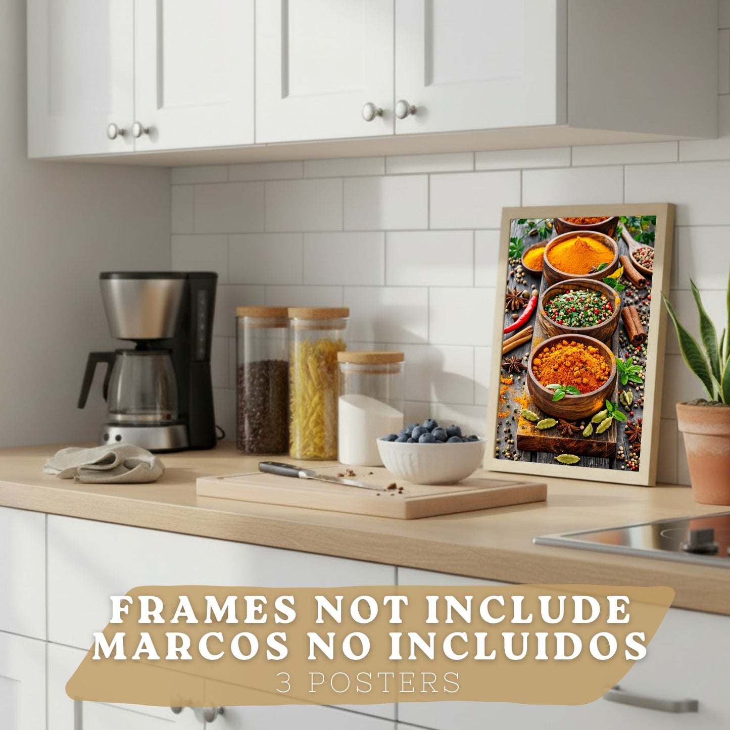 Set de 3 Láminas Especias y Condimentos Cuadros Cocina Hierbas Aromáticas Estilo Gastronómico Póster Decoración Pared