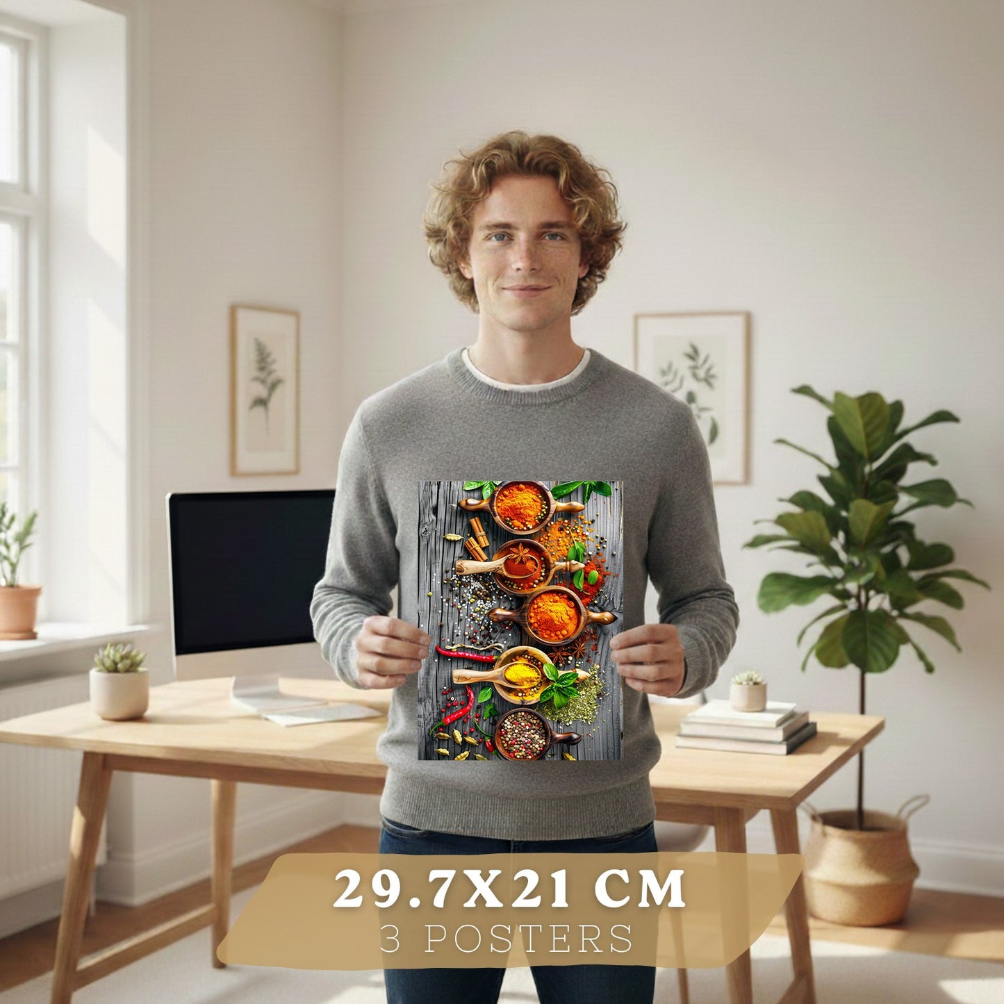 Set de 3 Láminas Especias y Condimentos Cuadros Cocina Hierbas Aromáticas Estilo Gastronómico Póster Decoración Pared