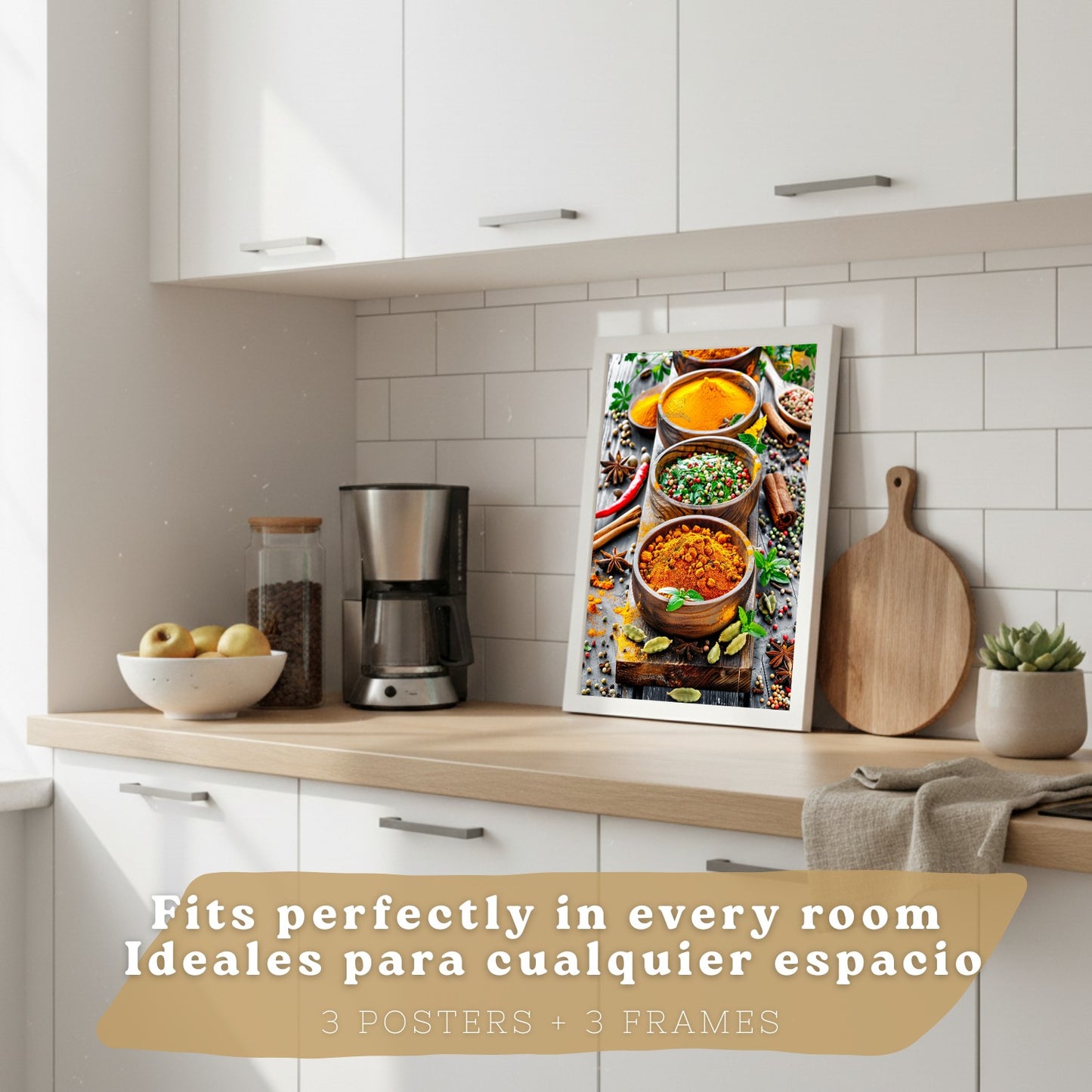 Set de 3 Láminas Especias y Condimentos Cuadros Cocina Hierbas Aromáticas Estilo Gastronómico Póster Decoración Pared