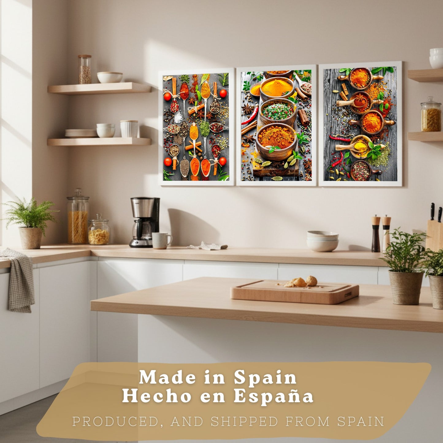 Set de 3 Láminas Especias y Condimentos Cuadros Cocina Hierbas Aromáticas Estilo Gastronómico Póster Decoración Pared