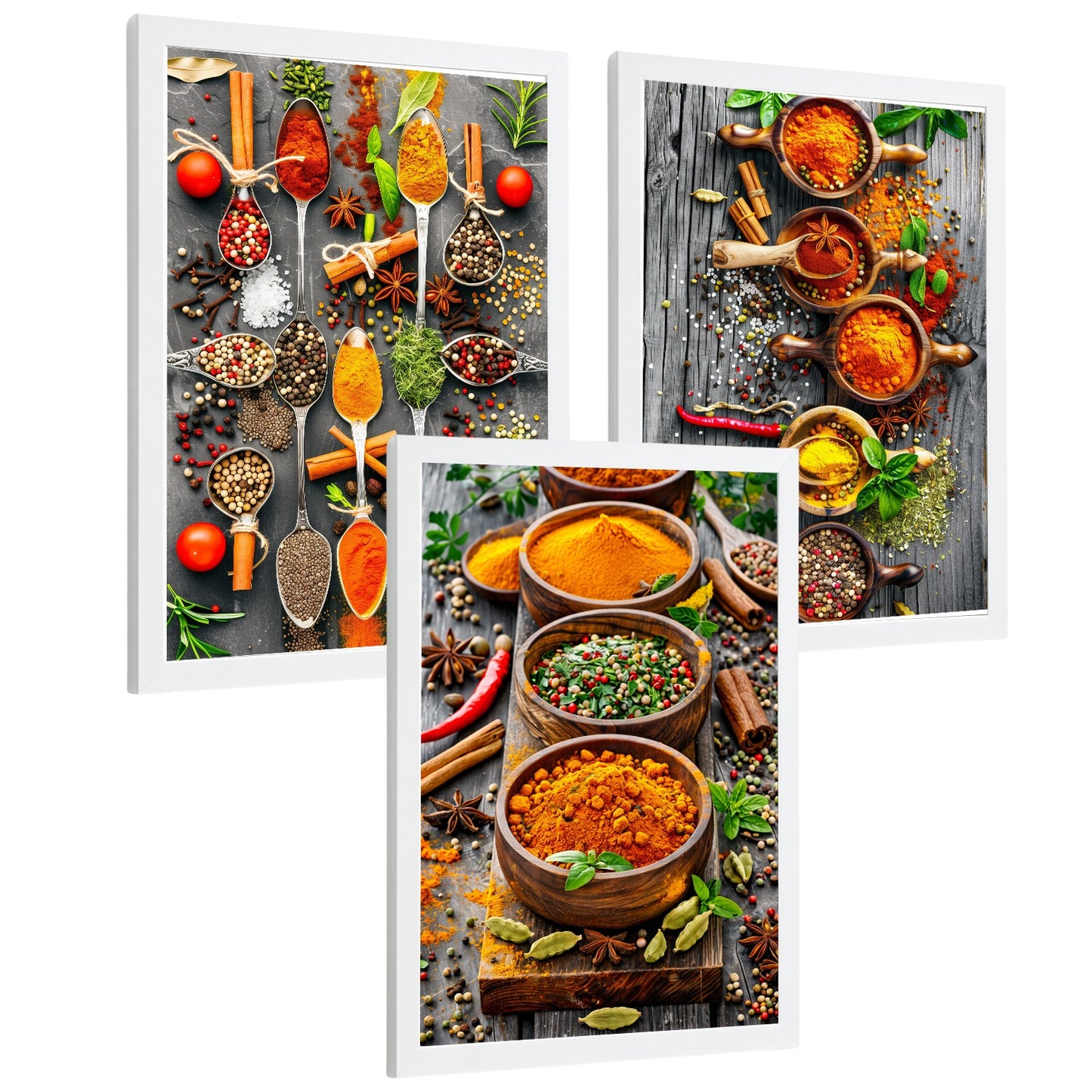 Set de 3 Láminas Especias y Condimentos Cuadros Cocina Hierbas Aromáticas Estilo Gastronómico Póster Decoración Pared