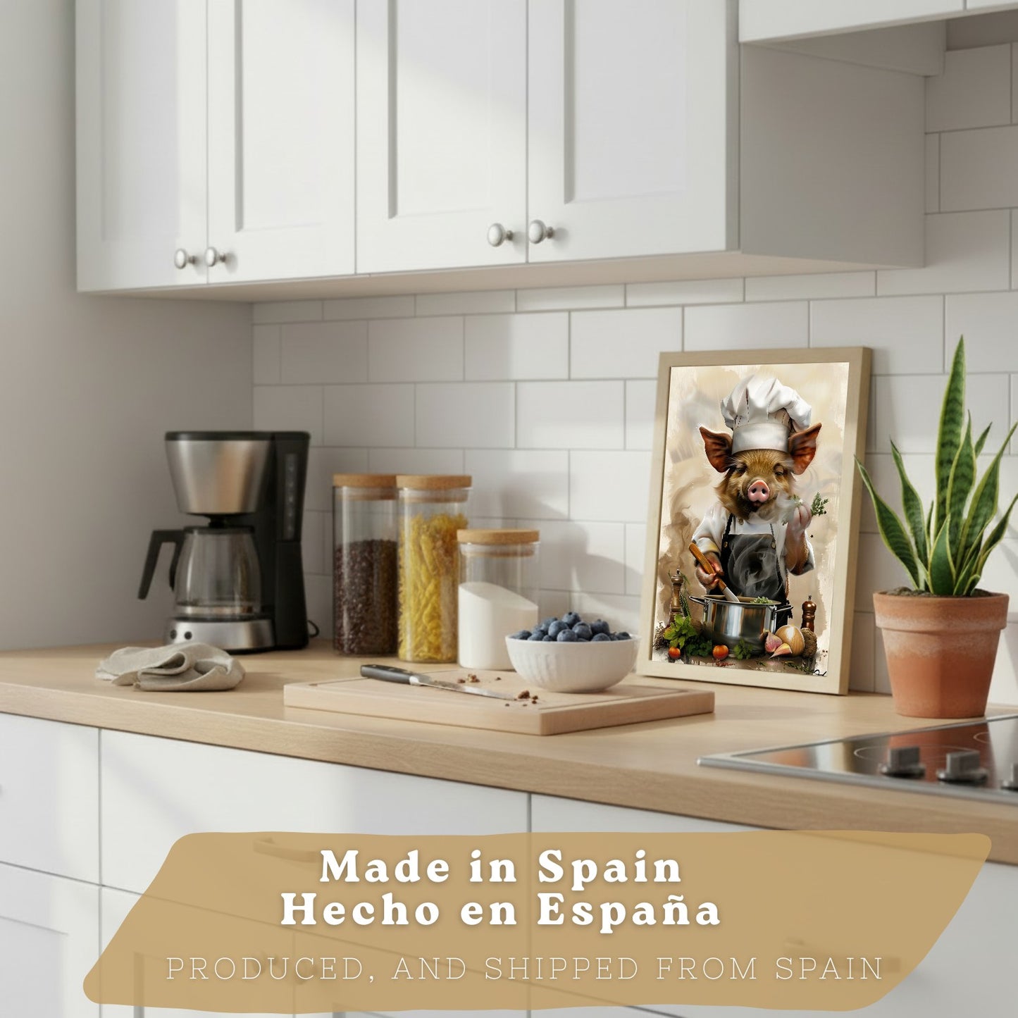 Set de 3 Láminas Cerdo Chef Pastelero Cuadros Cocina Animal Cocinero Estilo Ilustración Divertida Póster Decoración Pared