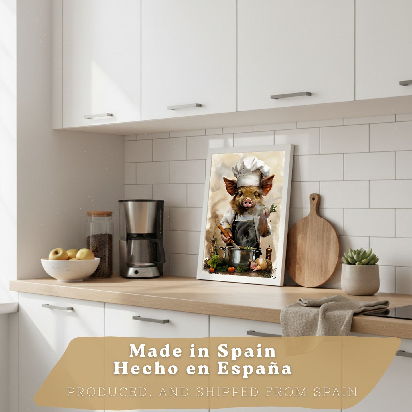 Set de 3 Láminas Cerdo Chef Pastelero Cuadros Cocina Animal Cocinero Estilo Ilustración Divertida Póster Decoración Pared
