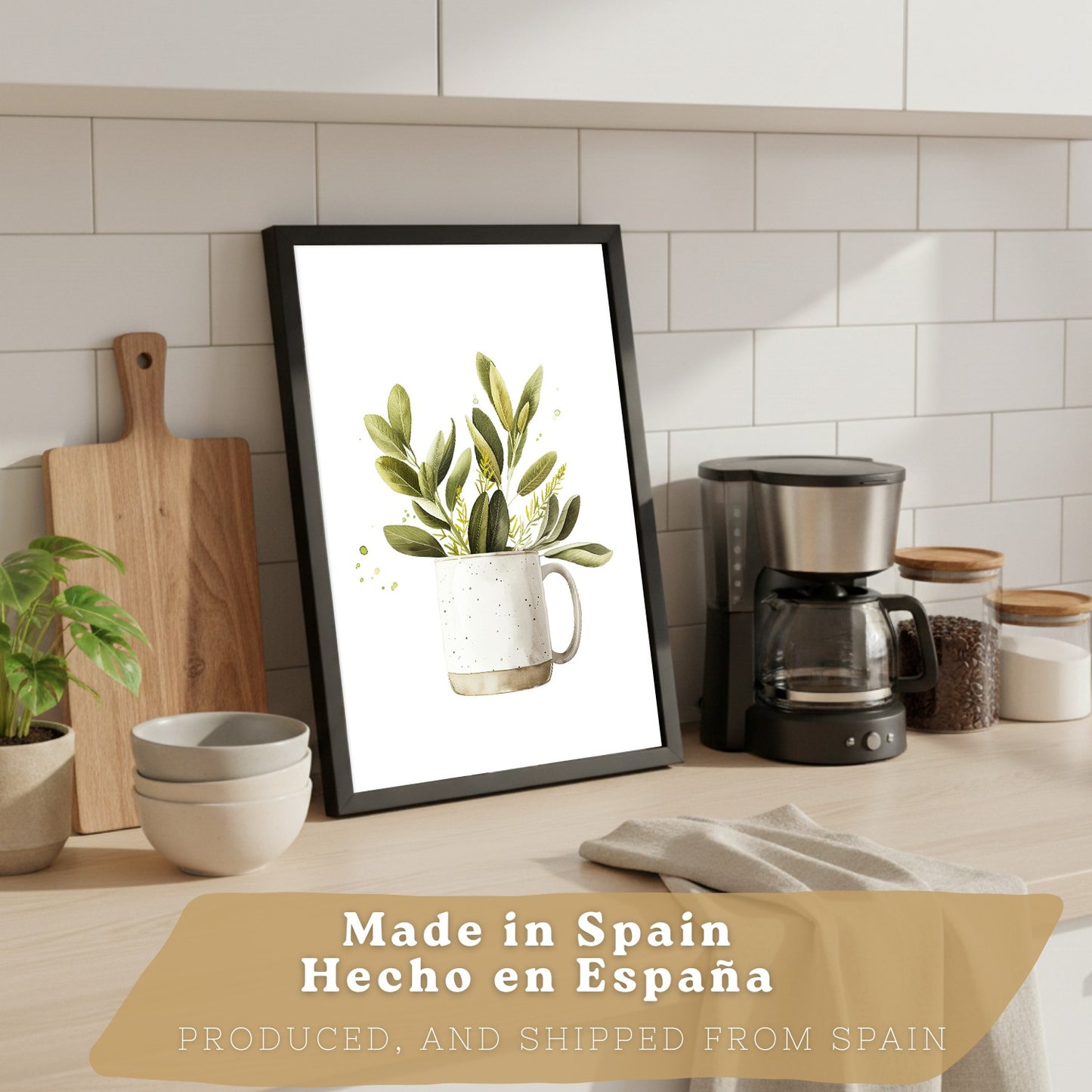 Set de 4 Láminas Cocina Mediterránea Acuarela Cuadros Pared Limones Ajo Aceitunas y Hierbas Aromáticas Póster Decoración Comedor