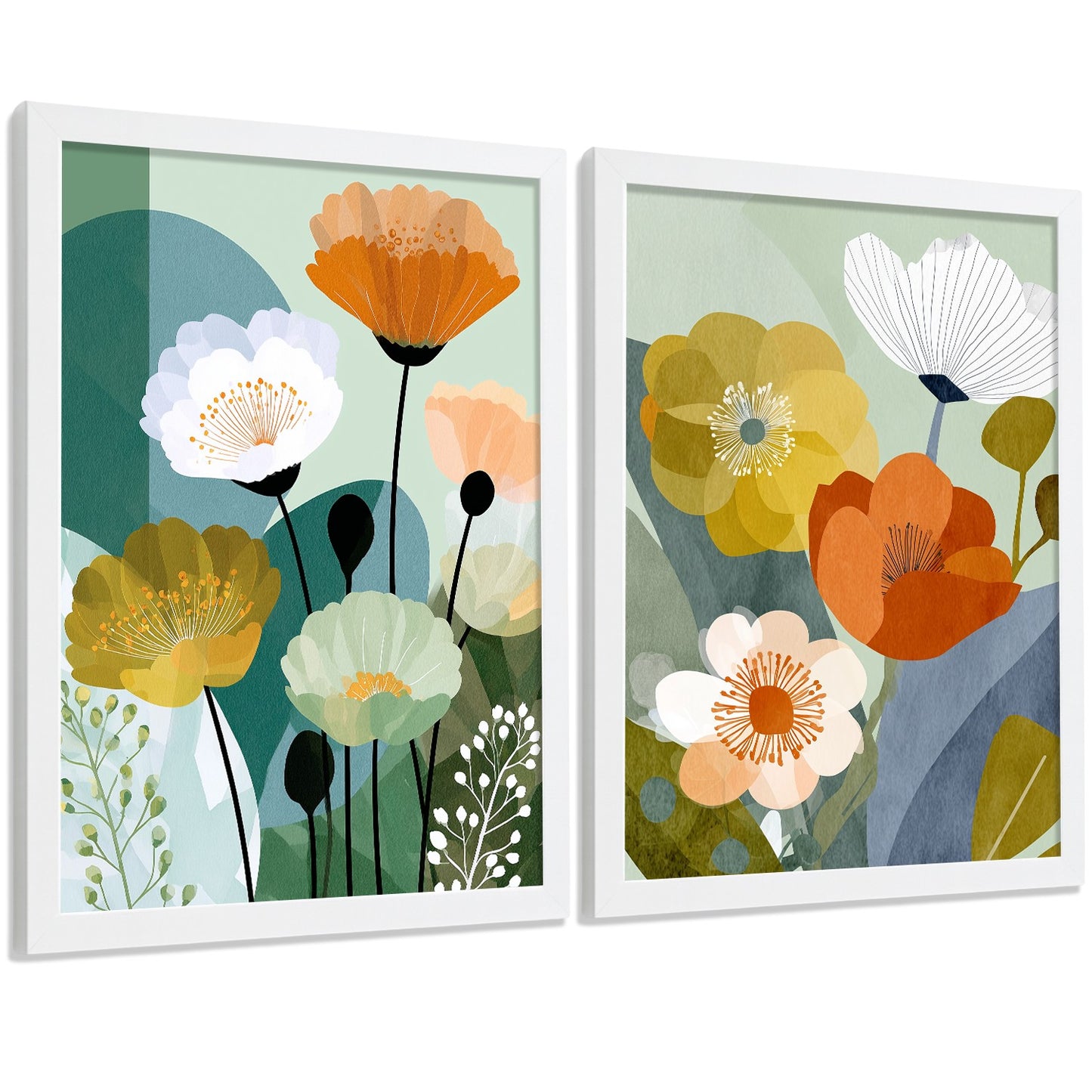 Set de 2 Laminas Decorativas Baño Cuadros Florales Modernos Poster para Pared Lavabo Ducha WC y Aseo Decoracion Floral Abstracta Estilo Nordico
