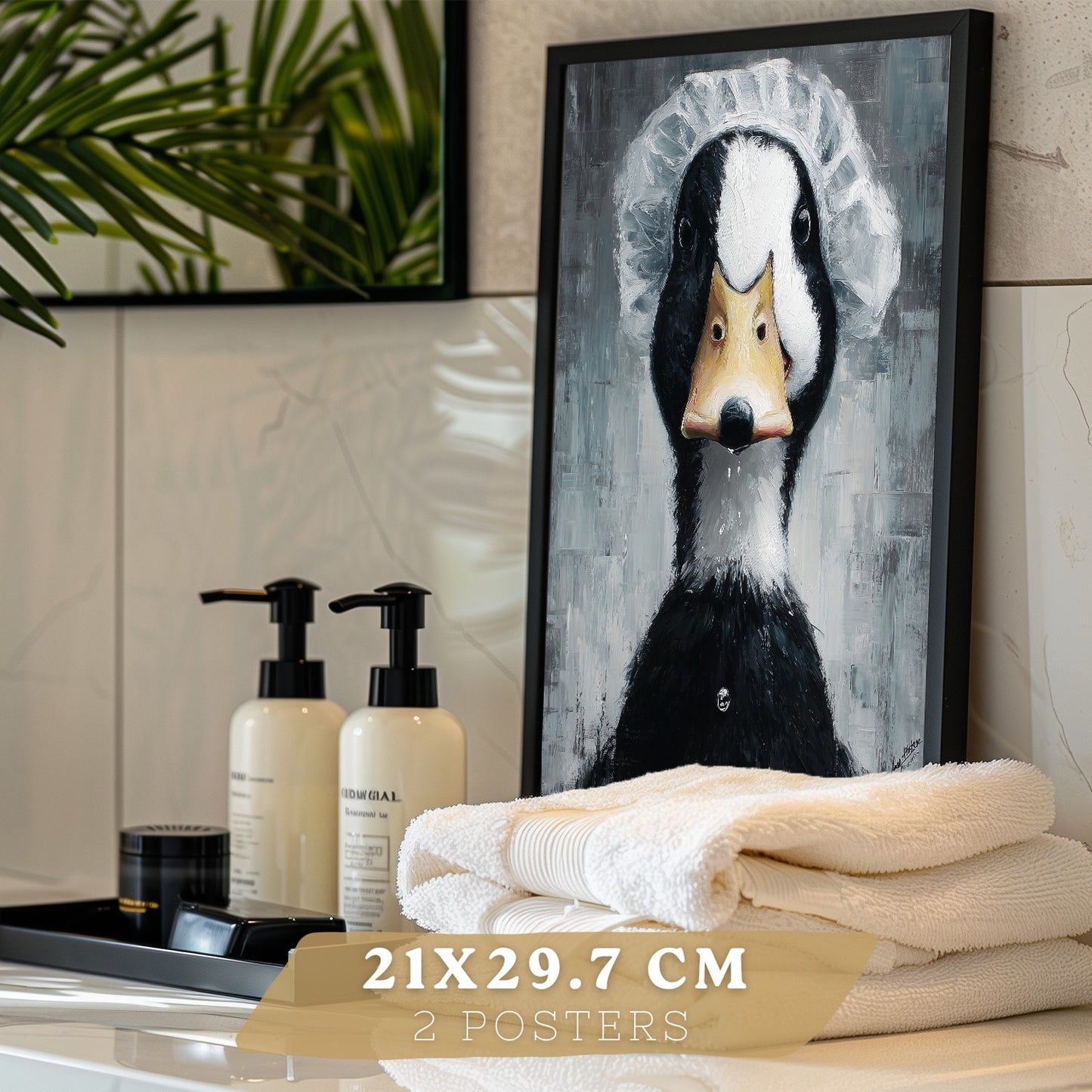 Set de 2 Laminas Decorativas Baño Cuadros Divertidos Poster para Pared Lavabo Ducha WC y Aseo con Animales en la Bañera Estilo Original Moderno