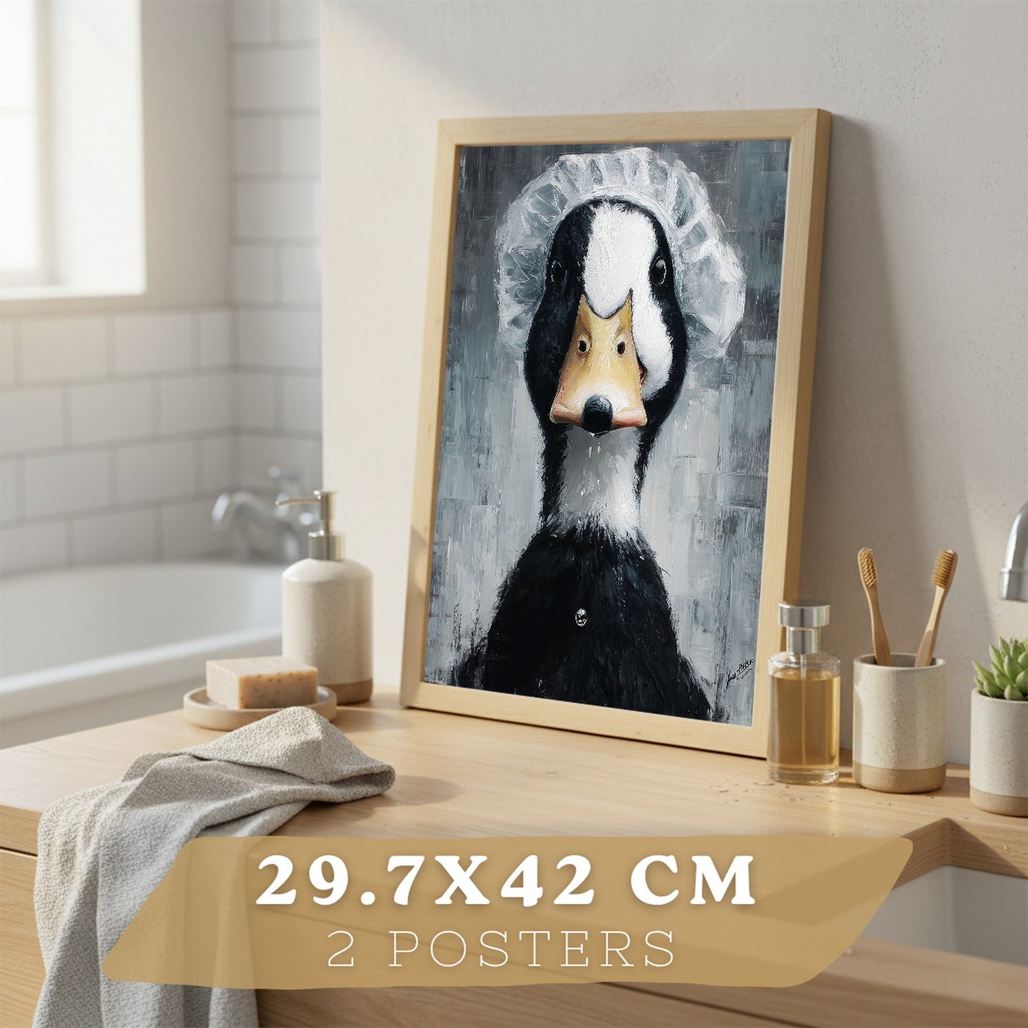 Set de 2 Laminas Decorativas Baño Cuadros Divertidos Poster para Pared Lavabo Ducha WC y Aseo con Animales en la Bañera Estilo Original Moderno