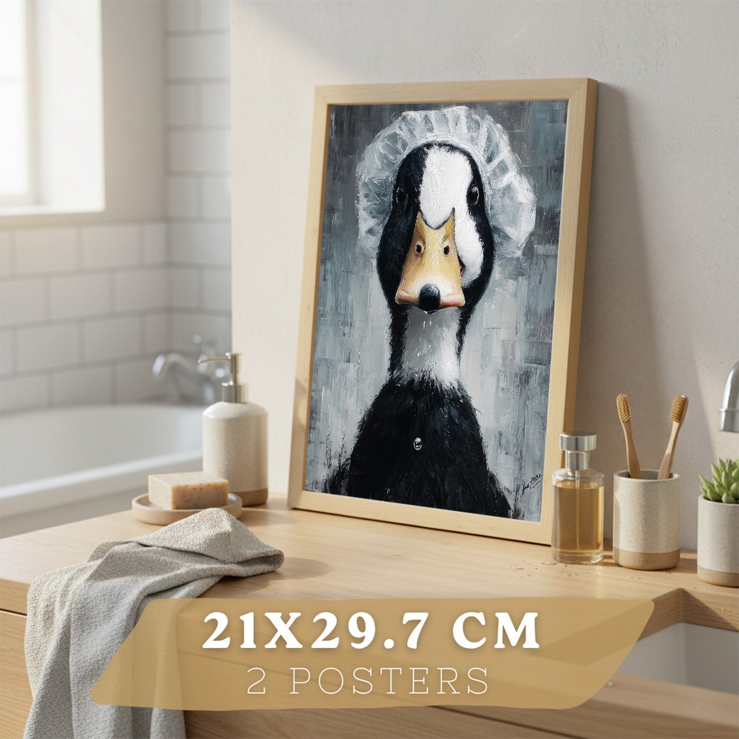 Set de 2 Laminas Decorativas Baño Cuadros Divertidos Poster para Pared Lavabo Ducha WC y Aseo con Animales en la Bañera Estilo Original Moderno