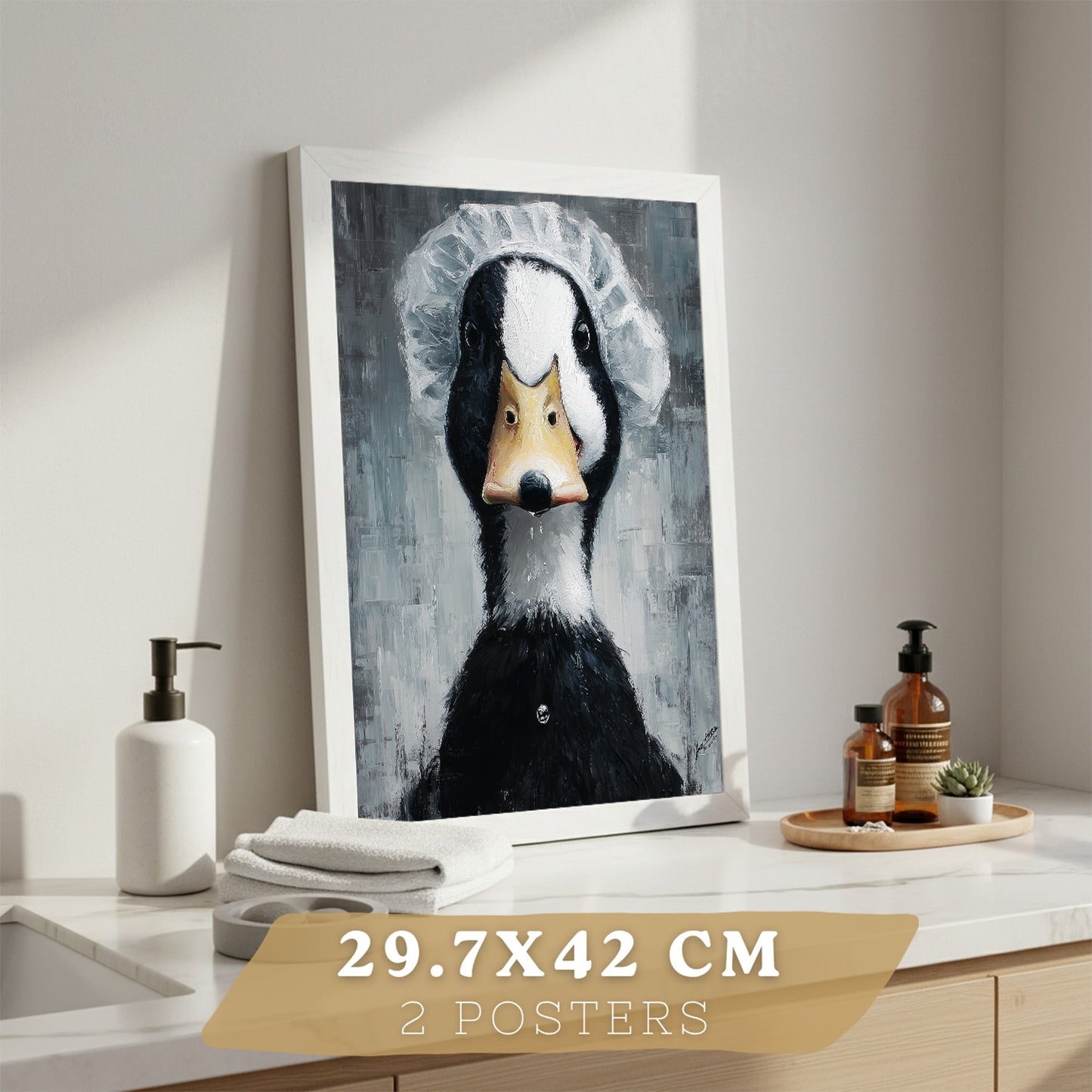 Set de 2 Laminas Decorativas Baño Cuadros Divertidos Poster para Pared Lavabo Ducha WC y Aseo con Animales en la Bañera Estilo Original Moderno