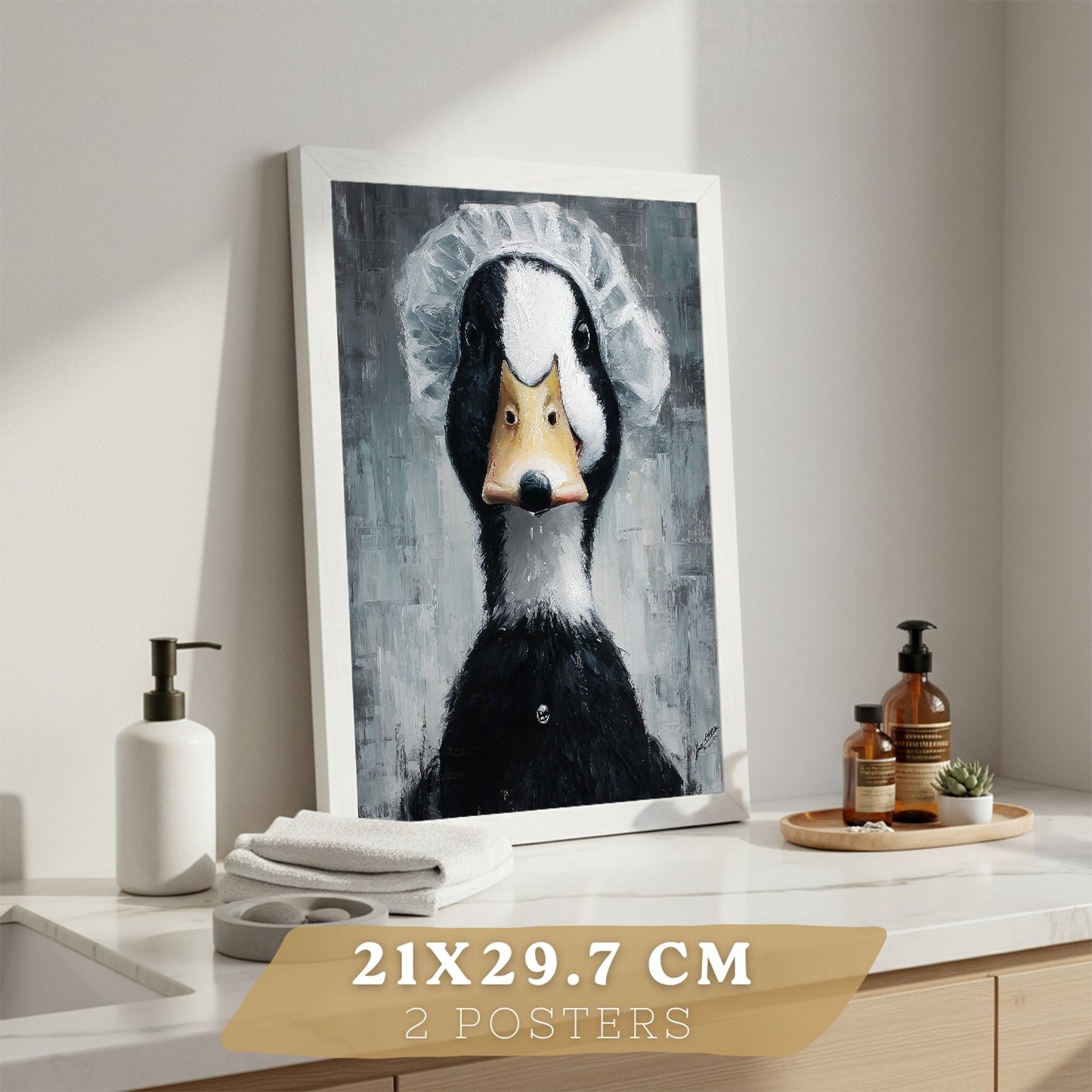 Set de 2 Laminas Decorativas Baño Cuadros Divertidos Poster para Pared Lavabo Ducha WC y Aseo con Animales en la Bañera Estilo Original Moderno