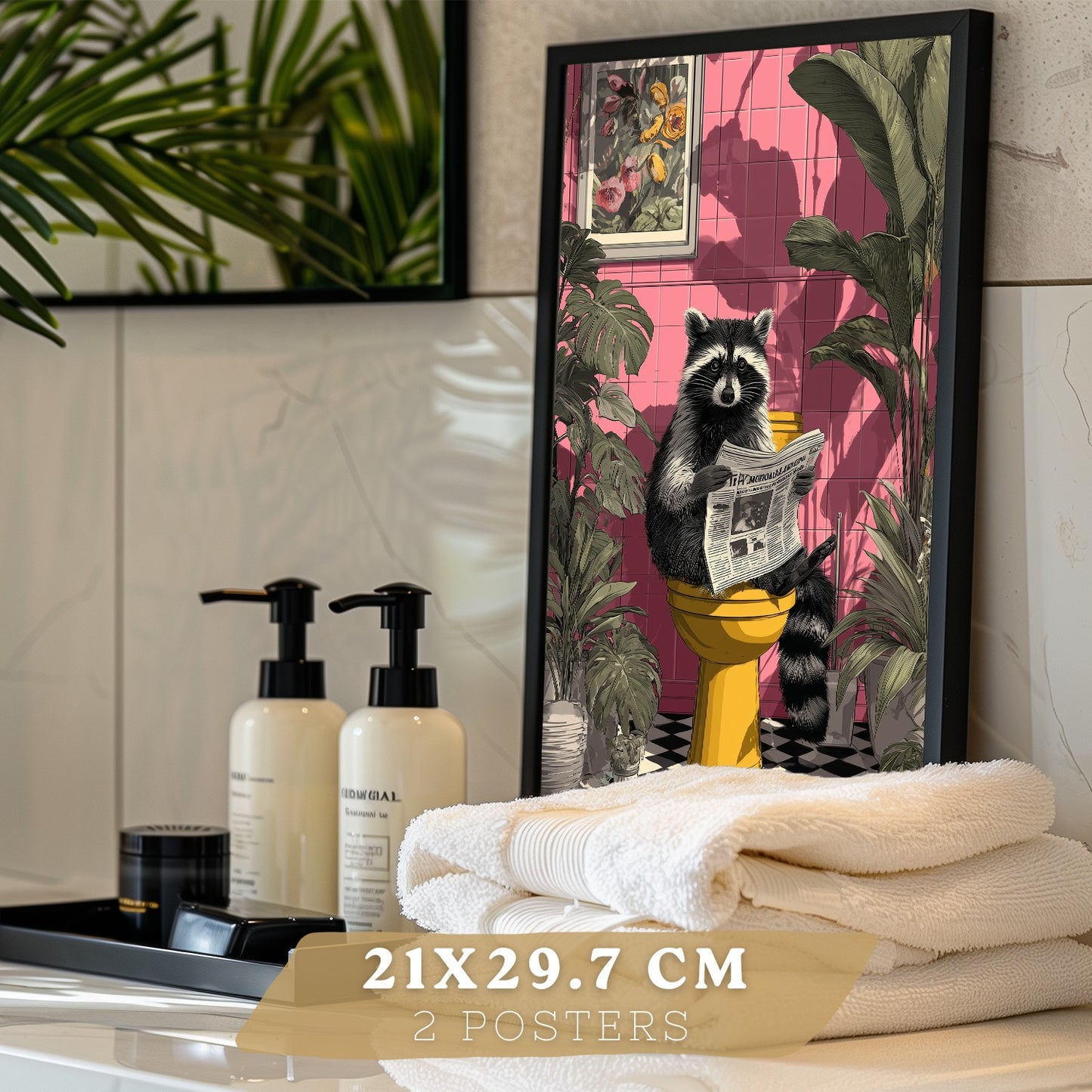 Set de 2 Laminas Animales Divertidos en Baño Cuadros Decorativos Zorro y Mapache con Estilo Moderno Poster Original Decoracion Baño Aseo y Hogar