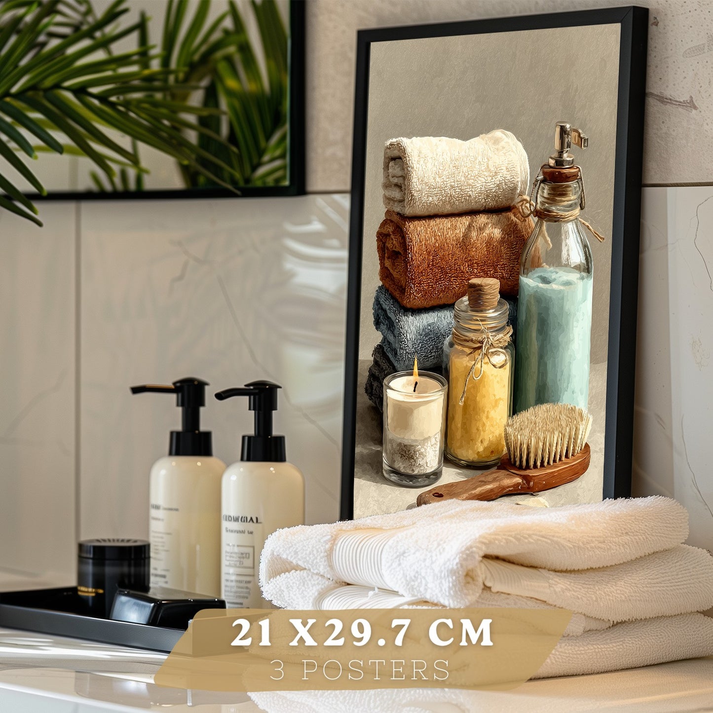 Set de 3 Laminas Decorativas Baño Estilo Spa Acogedor Cuadros con Velas Flores y Toallas Posters Relax Decoracion Hogar