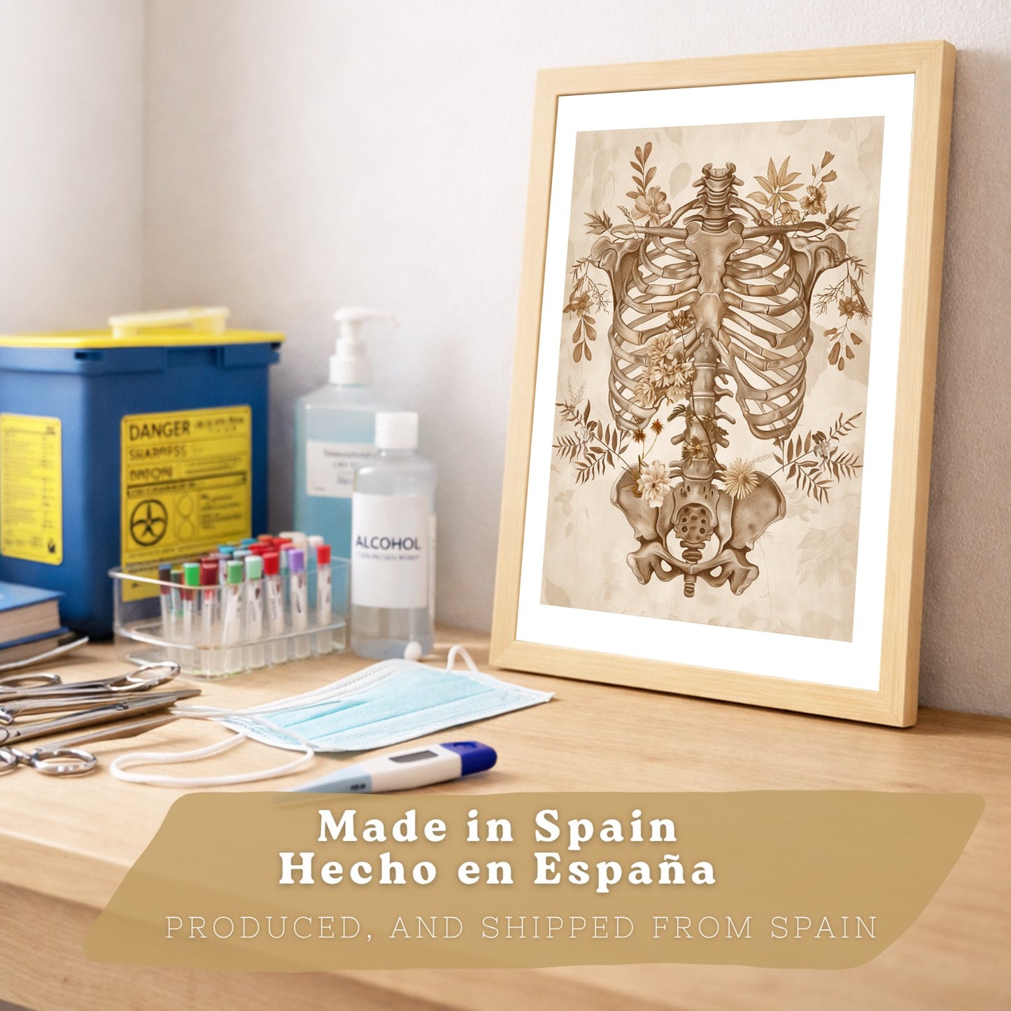 Set 2 Cuadros Decorativos de Anatomía Humana Láminas y Posters con Esqueleto Cráneo Columna Vertebral Costillas Pelvis Estilo Clásico