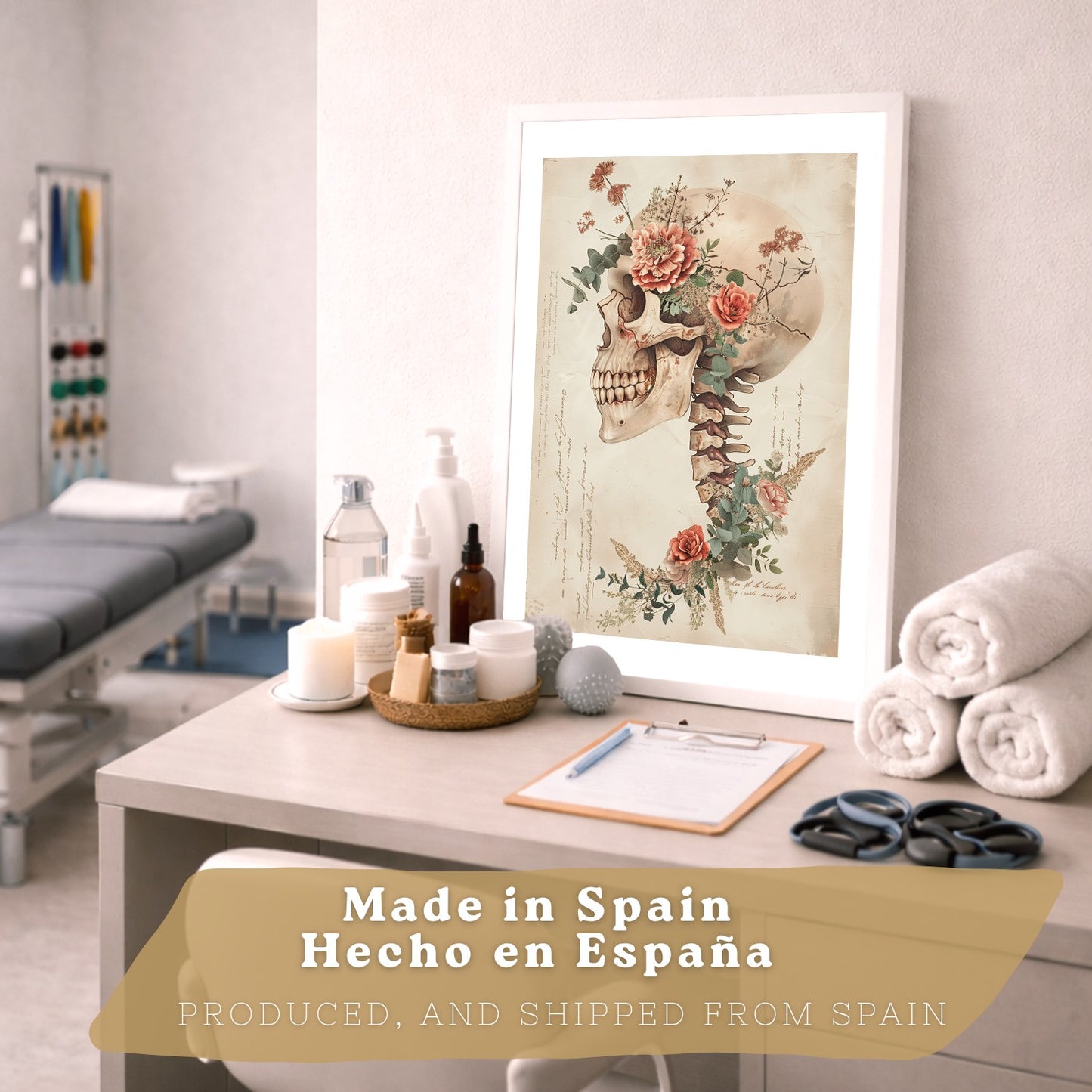 Set 2 Cuadros Decorativos de Anatomía Humana Láminas y Posters con Esqueleto Cráneo Columna Vertebral Costillas Pelvis Estilo Clásico