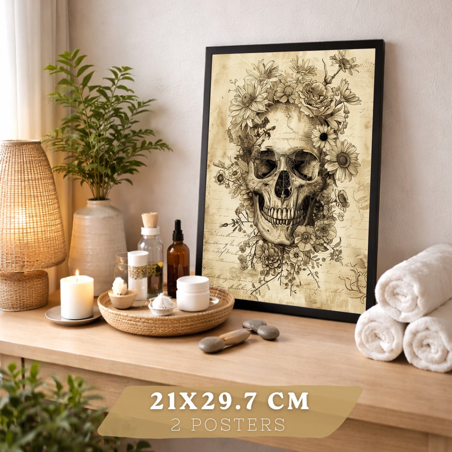 Set 2 Posters y Cuadros de Anatomía Humana Láminas con Cráneo Columna Vertebral Costillas Pelvis Diseño Vintage Clásico
