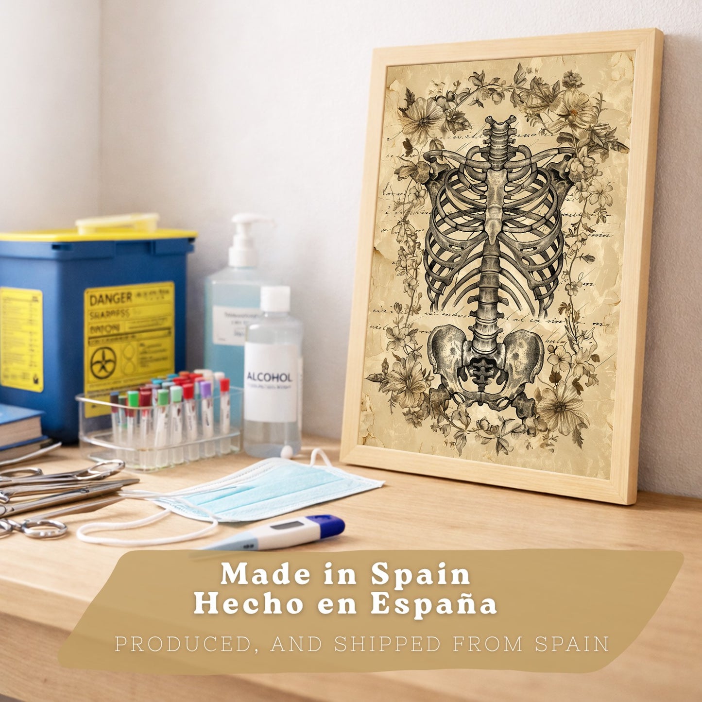 Set 2 Posters y Cuadros de Anatomía Humana Láminas con Cráneo Columna Vertebral Costillas Pelvis Diseño Vintage Clásico