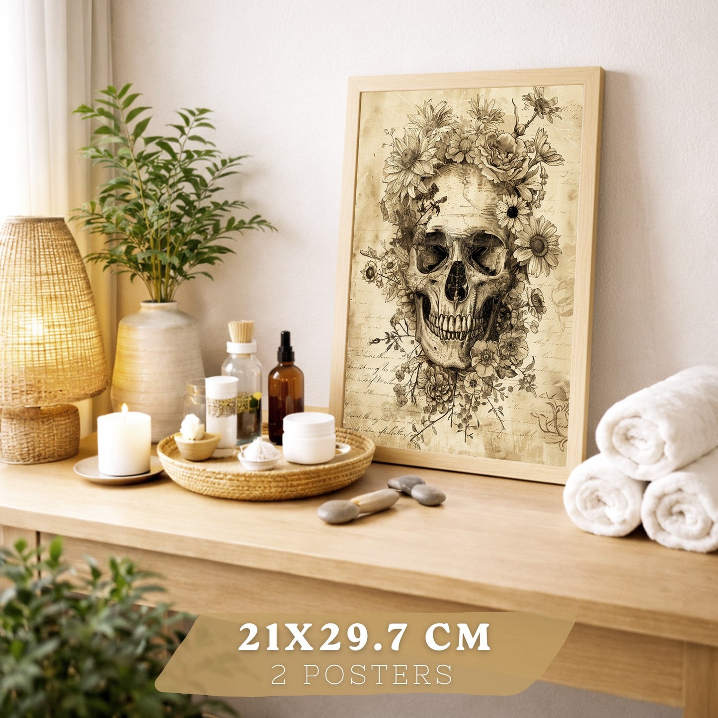 Set 2 Posters y Cuadros de Anatomía Humana Láminas con Cráneo Columna Vertebral Costillas Pelvis Diseño Vintage Clásico