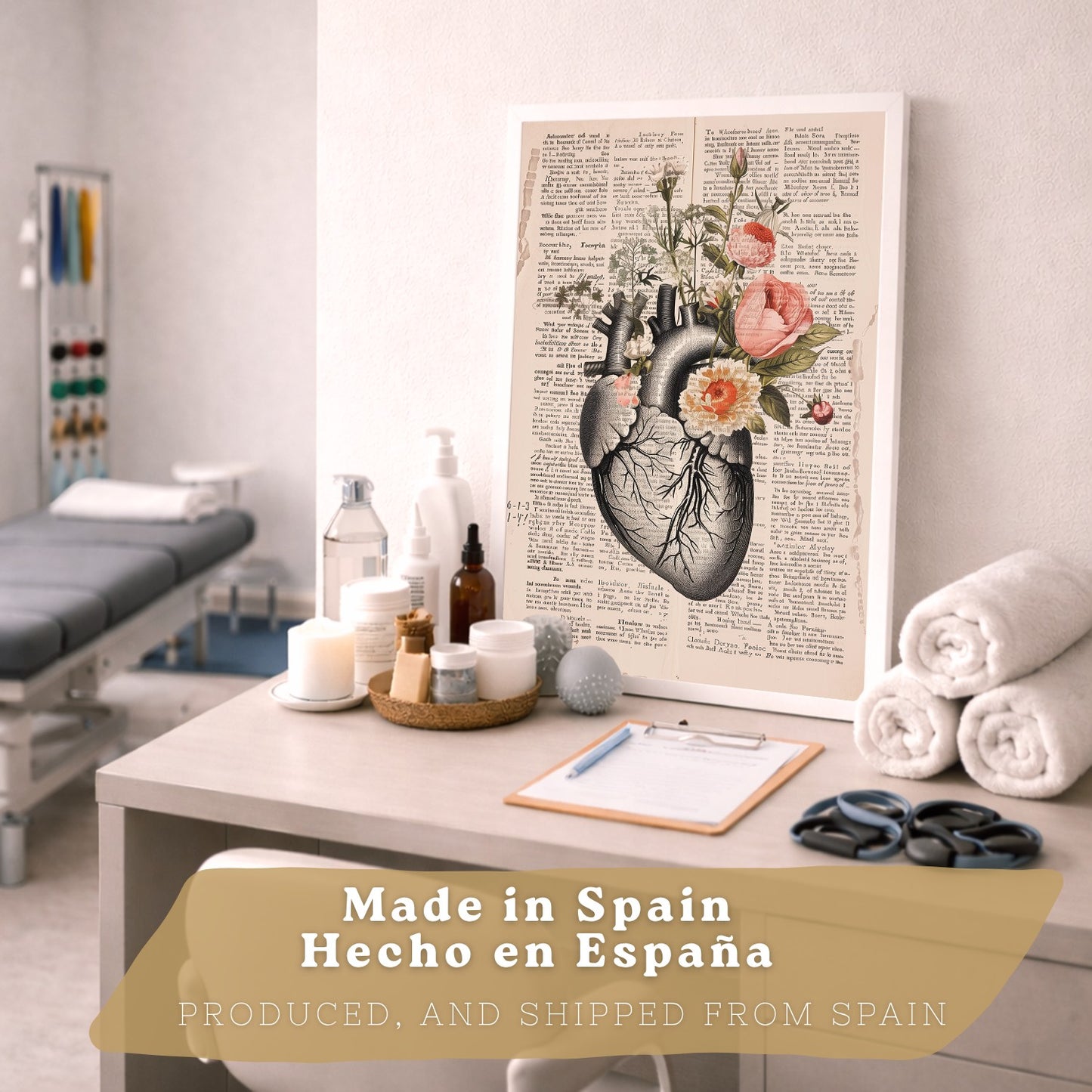 Set 2 Cuadros Decorativos Anatomía Humana Láminas con Sistema Digestivo Intestinos y Corazón Diseño Clásico Floral