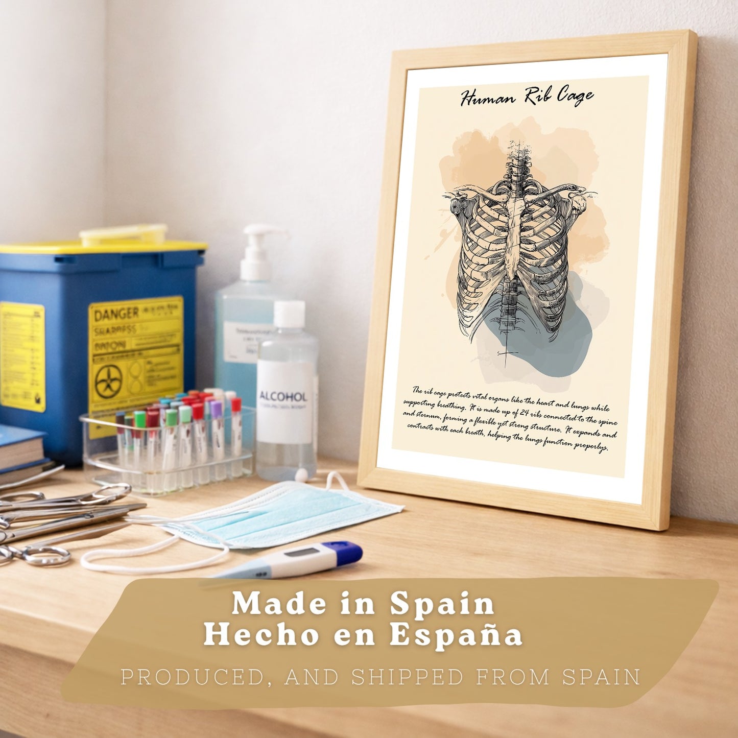 Set 2 Posters de Anatomía Humana Láminas Educativas de Esqueleto Costillas y Cráneo Decoración Clínica Oficina