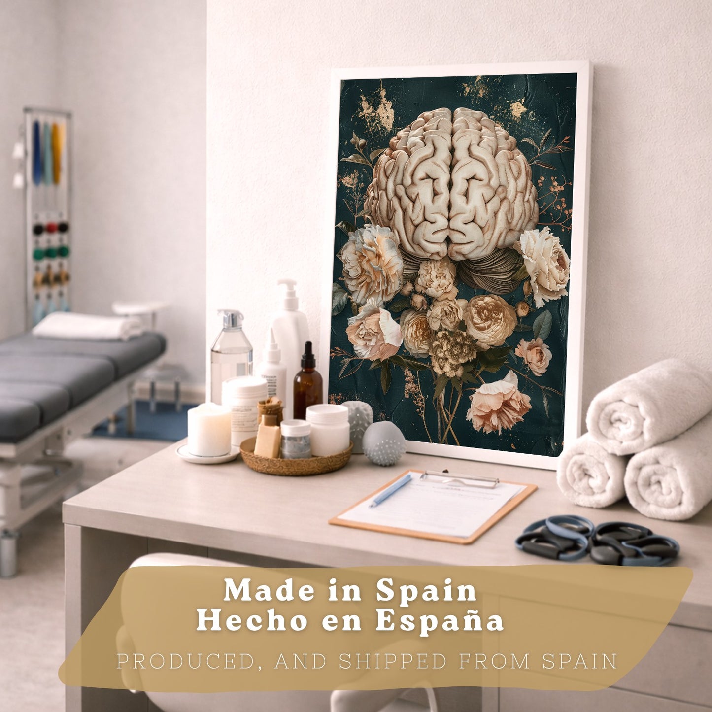 Set 2 Cuadros Decorativos de Anatomía Humana Láminas y Posters con Corazón y Cerebro Ilustración Floral Sofisticada Fondo Verde