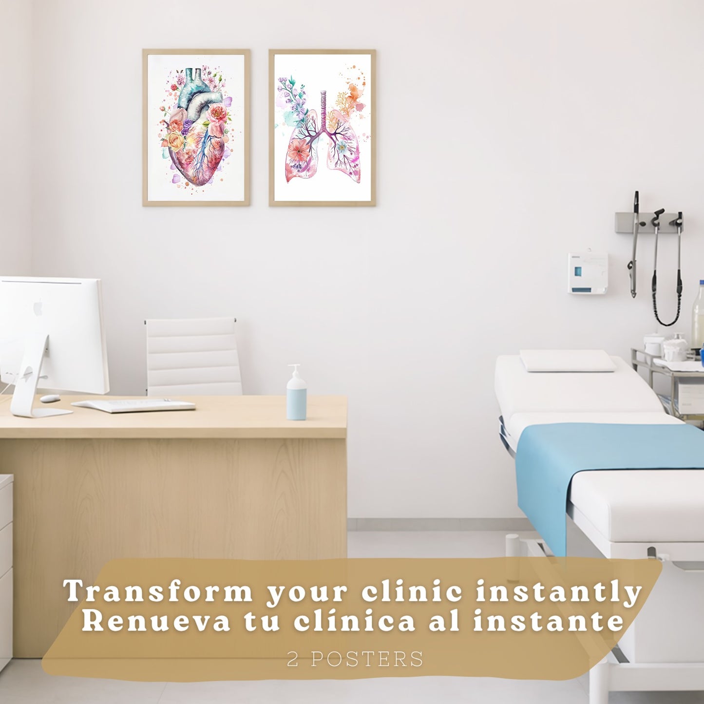 Set 2 Cuadros de Anatomía Humana Láminas con Corazón y Sistema Respiratorio Estilo Moderno Floral