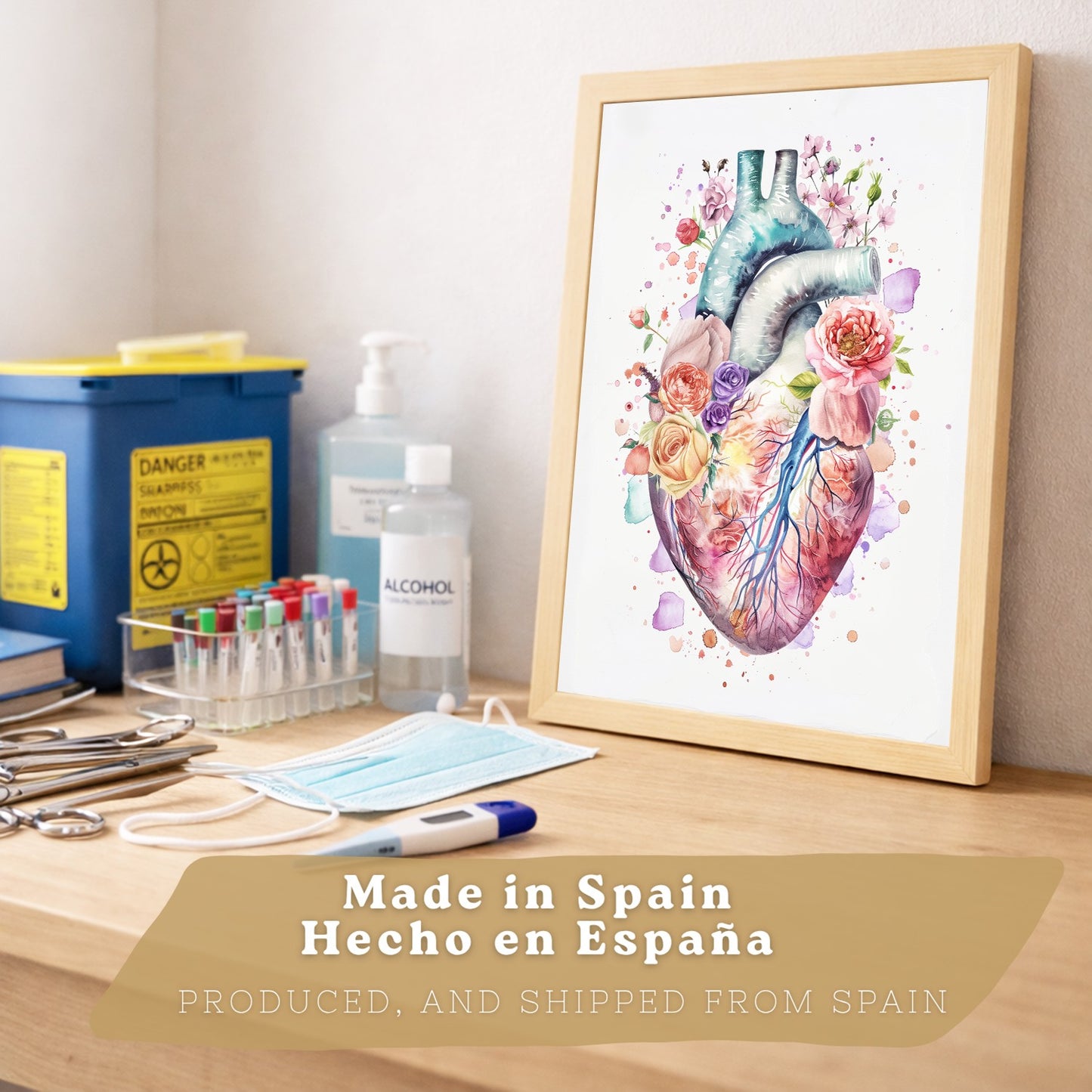 Set 2 Cuadros de Anatomía Humana Láminas con Corazón y Sistema Respiratorio Estilo Moderno Floral