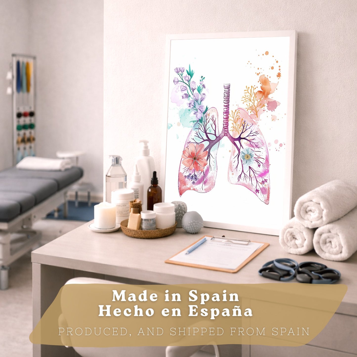 Set 2 Cuadros de Anatomía Humana Láminas con Corazón y Sistema Respiratorio Estilo Moderno Floral