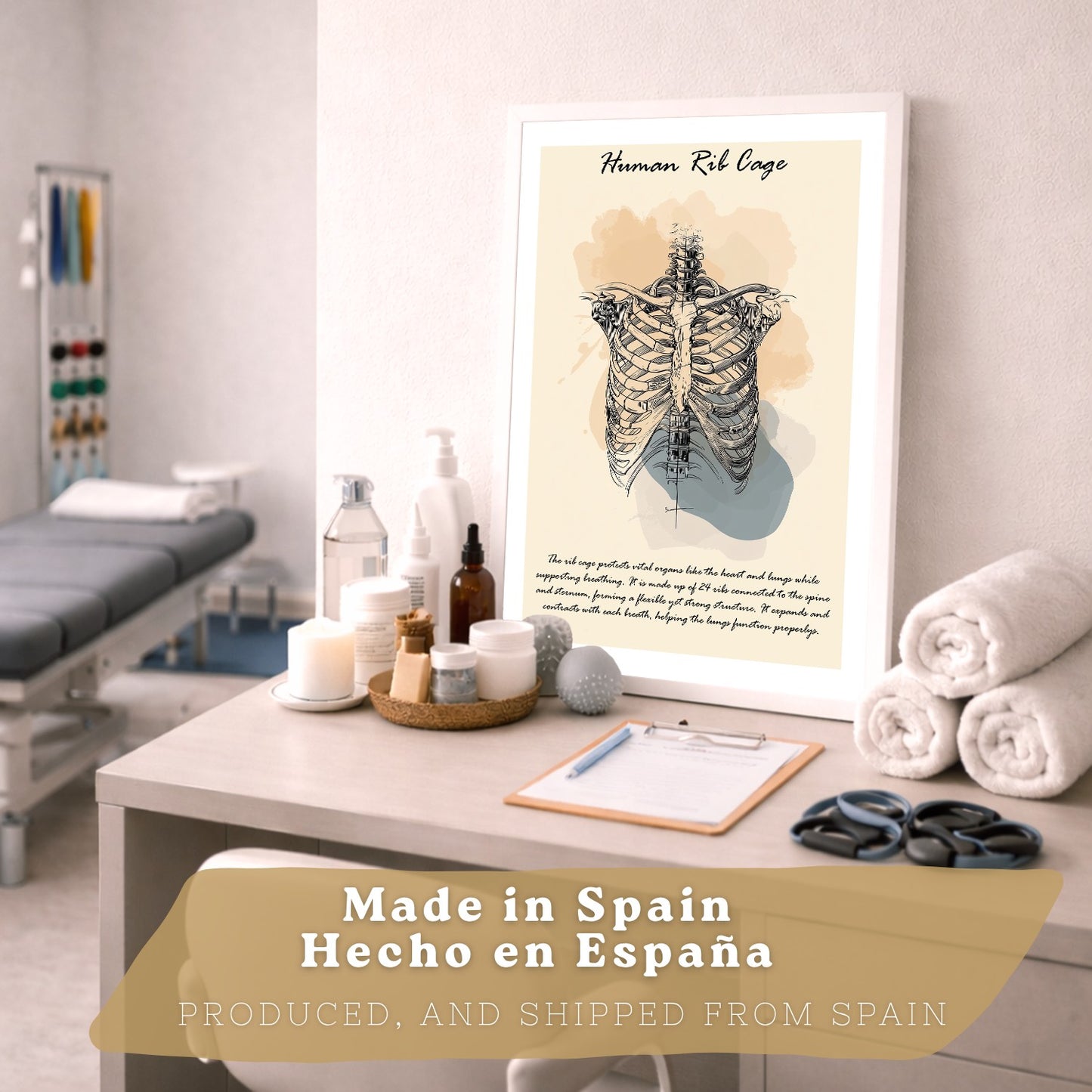 Set 3 Cuadros Decoración para Pared Anatomía Humana Posters Educativos Músculos Espalda Caja Torácica Cráneo