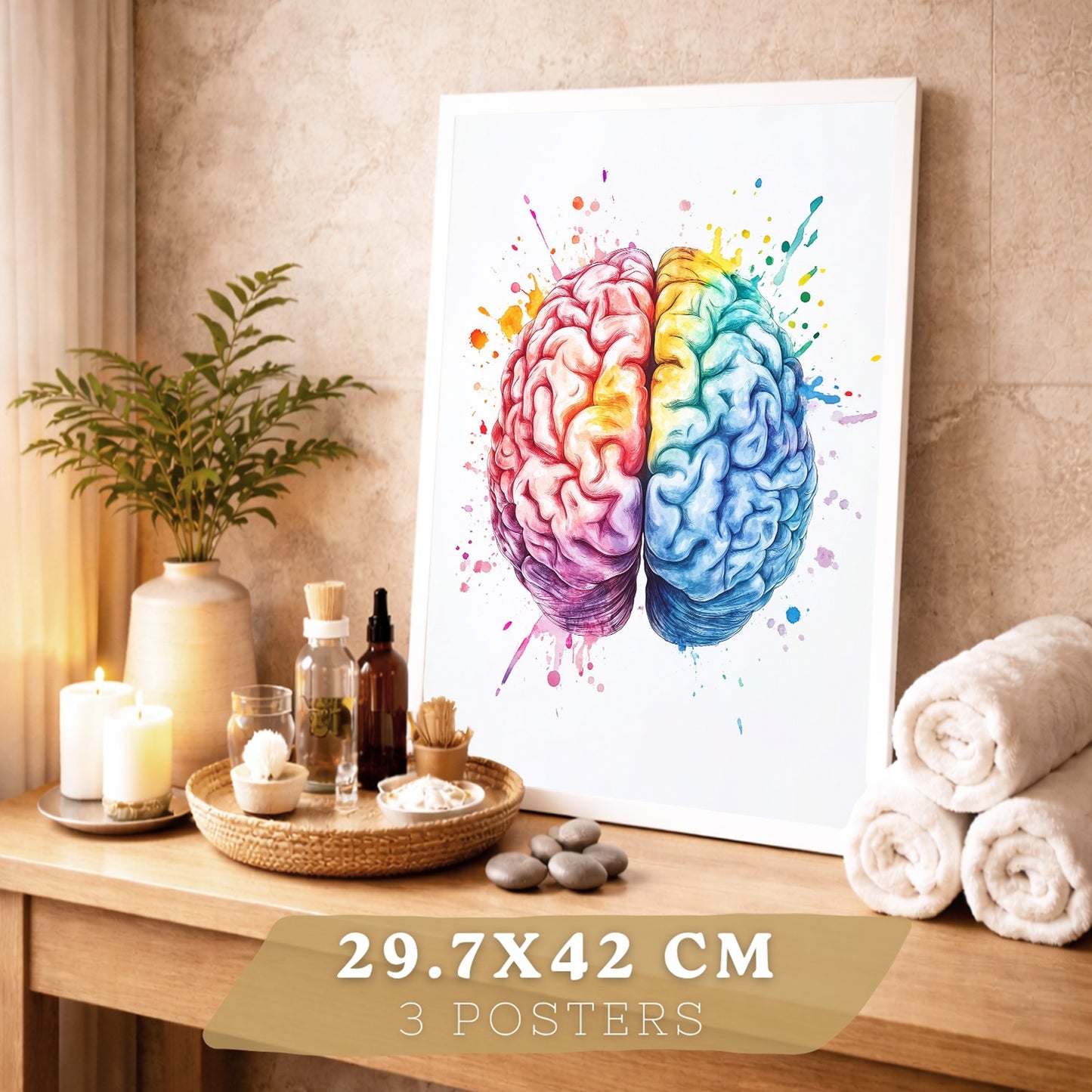 Set 3 Posters y Cuadros de Anatomía Humana Láminas con Cerebro Corazón Costillas Columna Vertebral Diseño Acuarela Vibrante