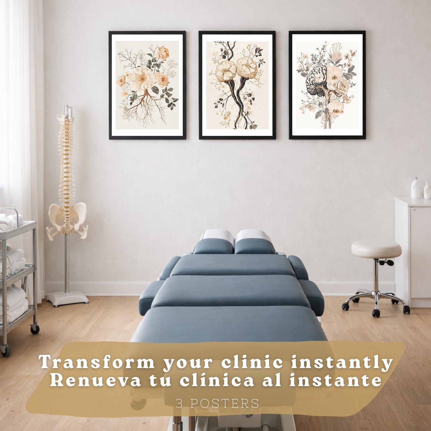 Set 3 Láminas de Anatomía Neural Posters y Cuadros con Neuronas, Sinapsis y Cerebro Estilo Floral Minimalista