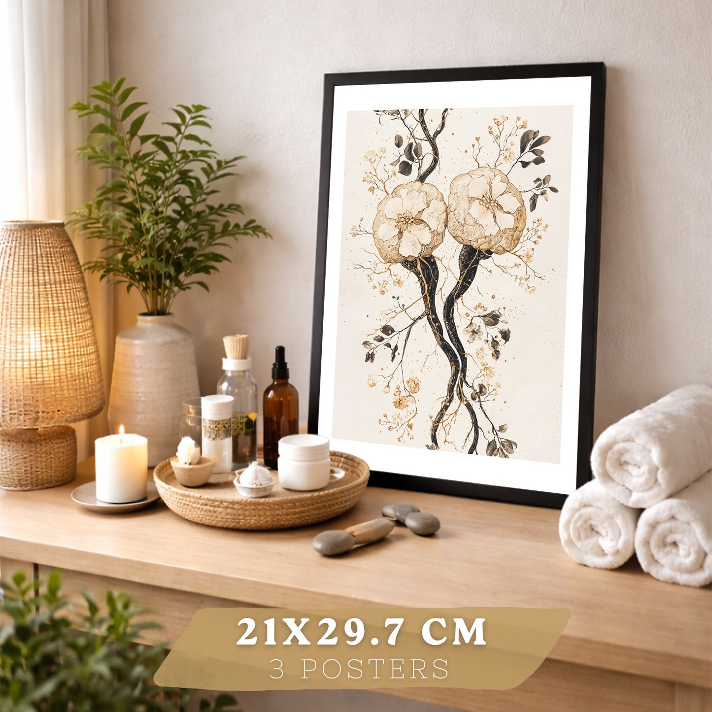 Set 3 Láminas de Anatomía Neural Posters y Cuadros con Neuronas, Sinapsis y Cerebro Estilo Floral Minimalista
