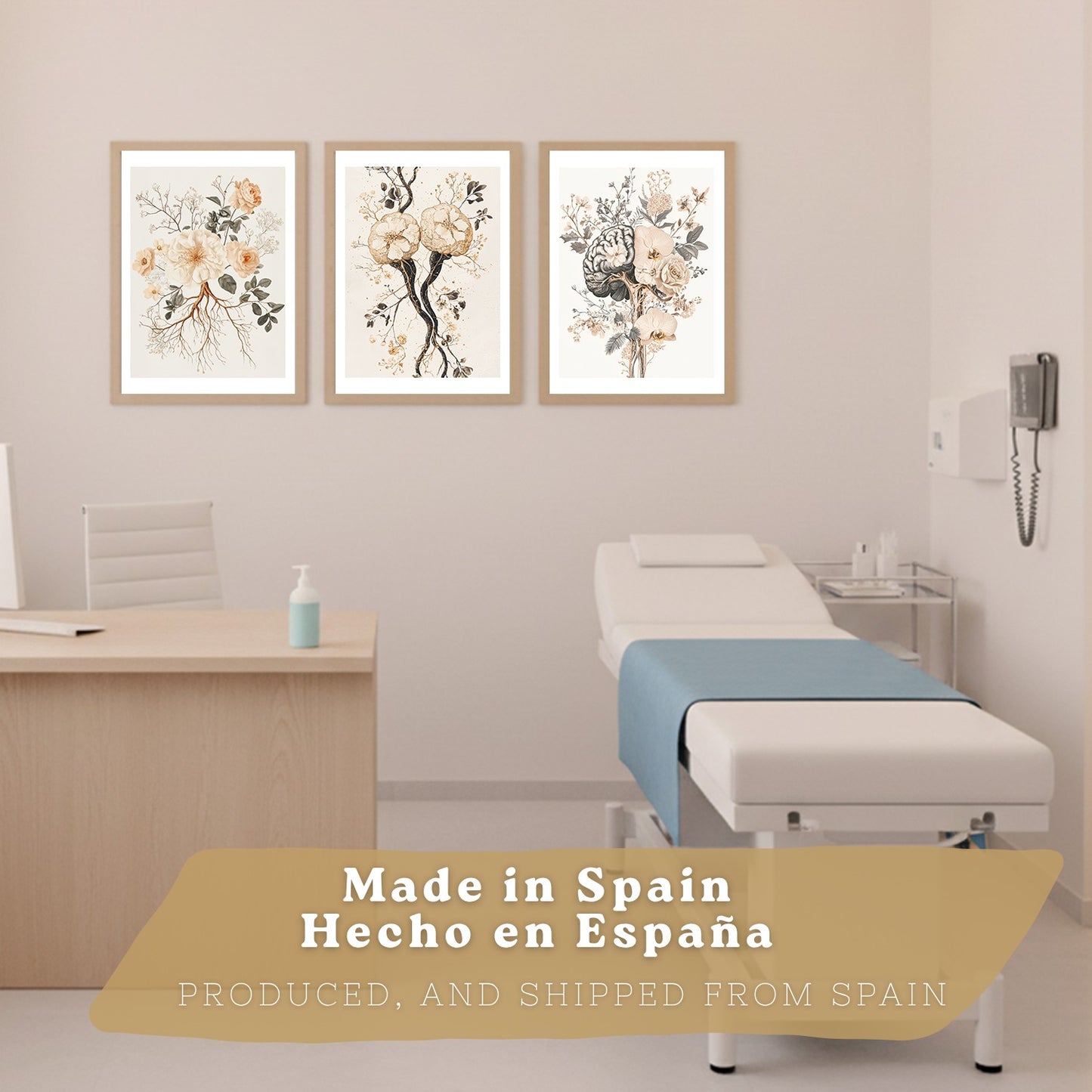 Set 3 Láminas de Anatomía Neural Posters y Cuadros con Neuronas, Sinapsis y Cerebro Estilo Floral Minimalista